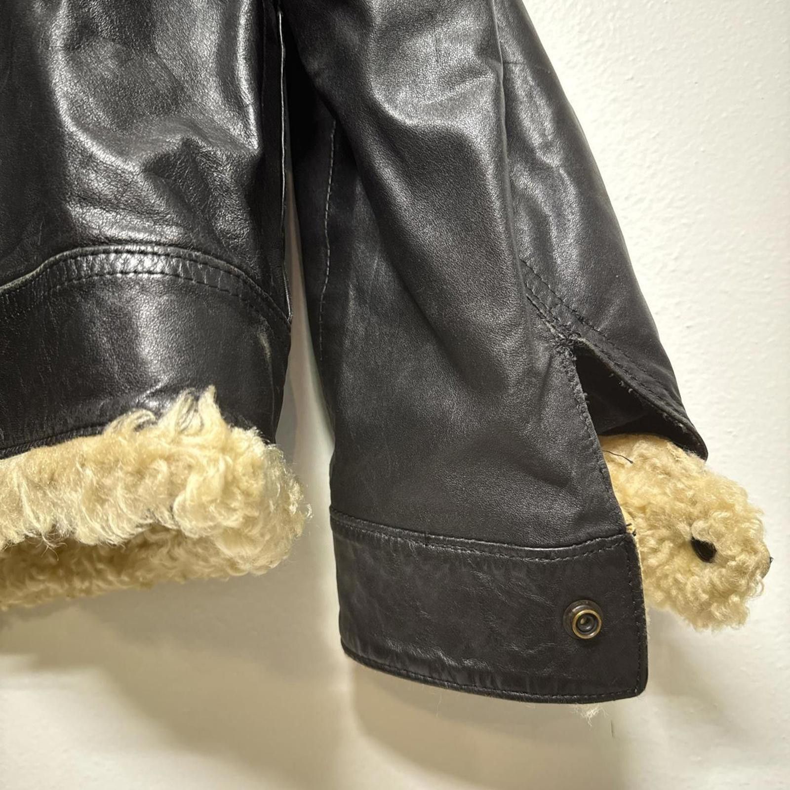 Other 1970s thrashed fleece lined black leather jacket Size M/L Size US M / EU 48-50 / 2 - 8 Thumbnail