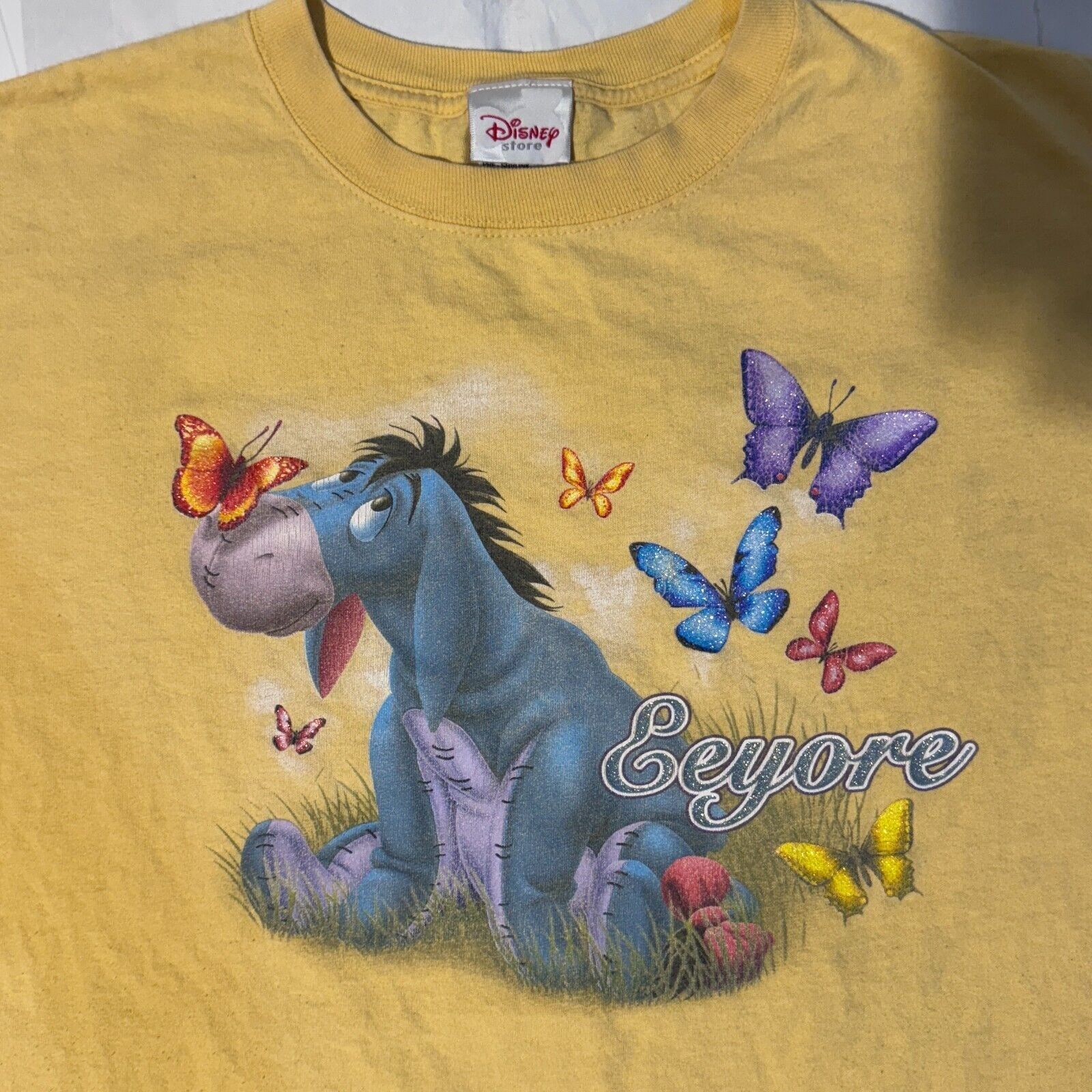 Disney Y2K Winnie The Pooh Eeyore Tshirt XL Butterflies Yellow Glit Size US XL / EU 56 / 4 - 2 Thumbnail