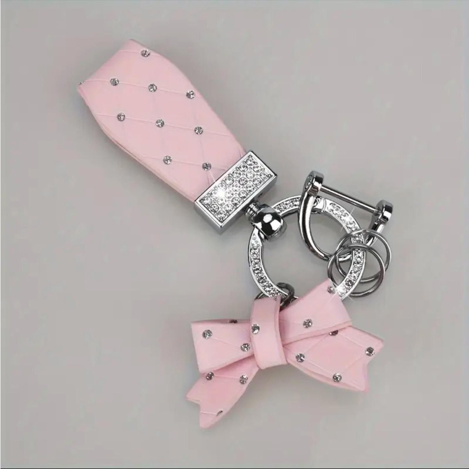 Designer Elegant Pink Diamond Studded Bow Key Ring Size ONE SIZE - 1 Thumbnail