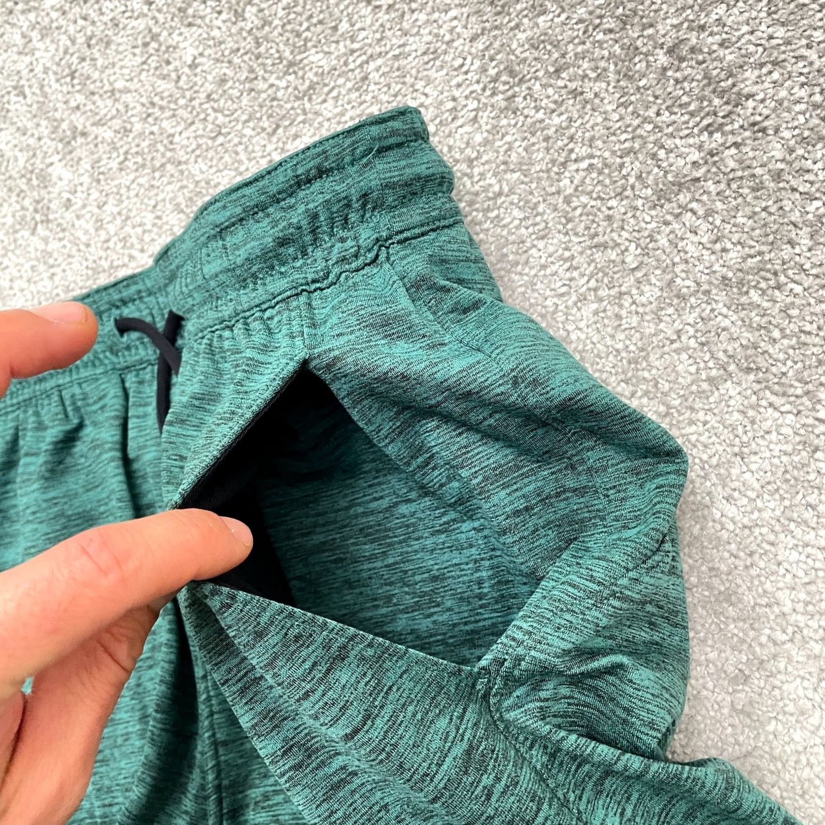 Vintage Zella Performance Casual Shorts Mens Small Heather Green Elastic Drawstring Pocket Logo Zipper Size US 29 - 5 Thumbnail