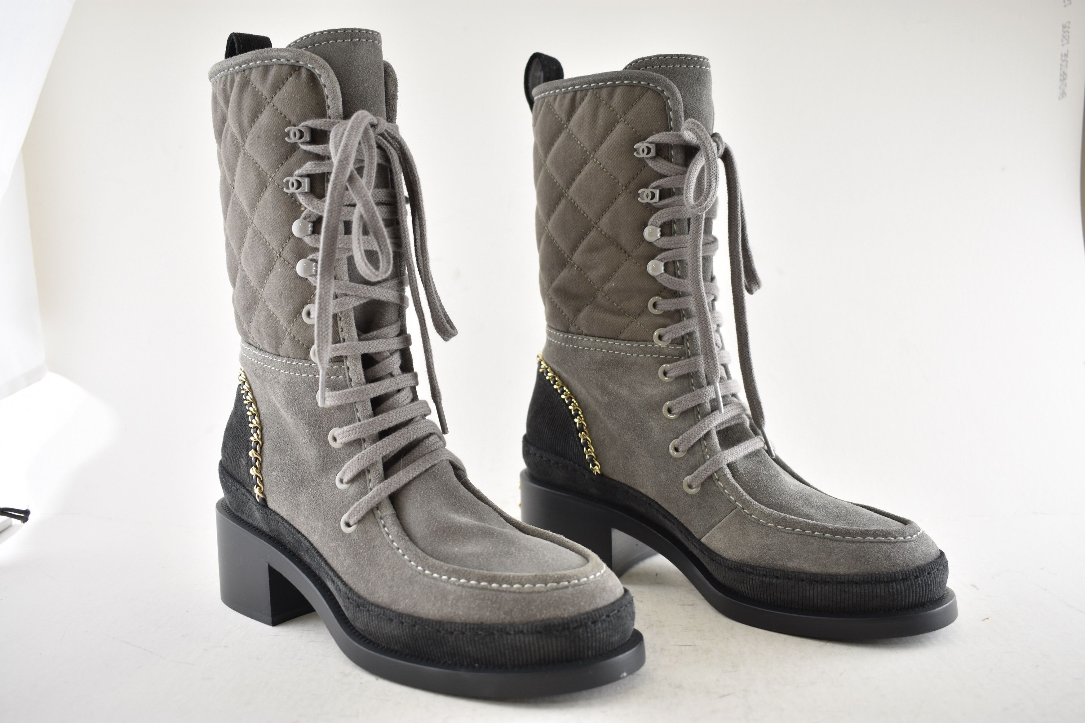 Chanel Chanel 24K Grey Quilted Chain Combat Military Tall Boot 36 Size US 6 / IT 36 - 3 Thumbnail