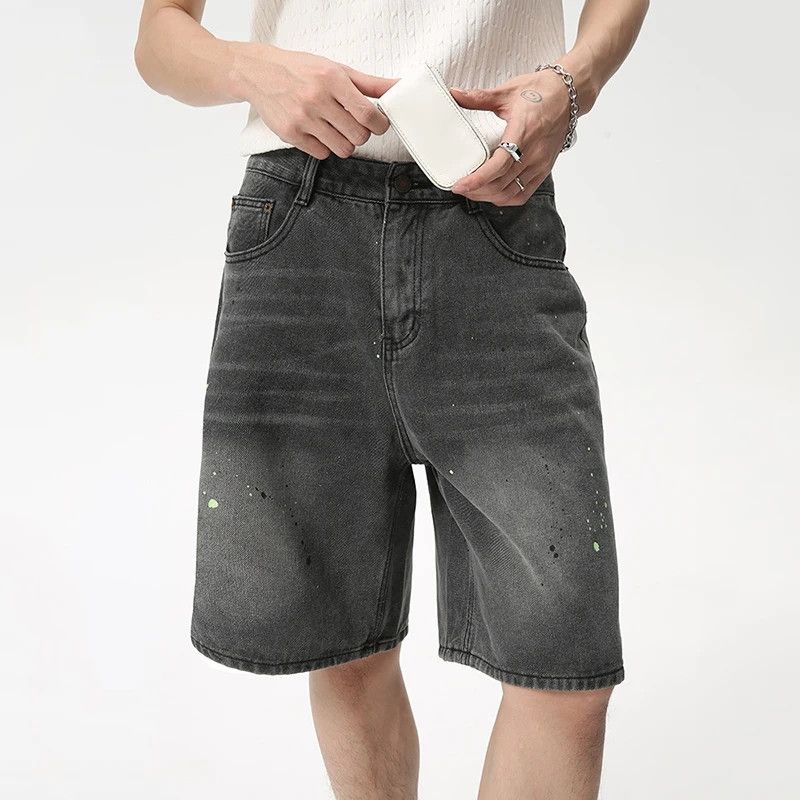 Knee Length Speckled Ink Loose Jeans