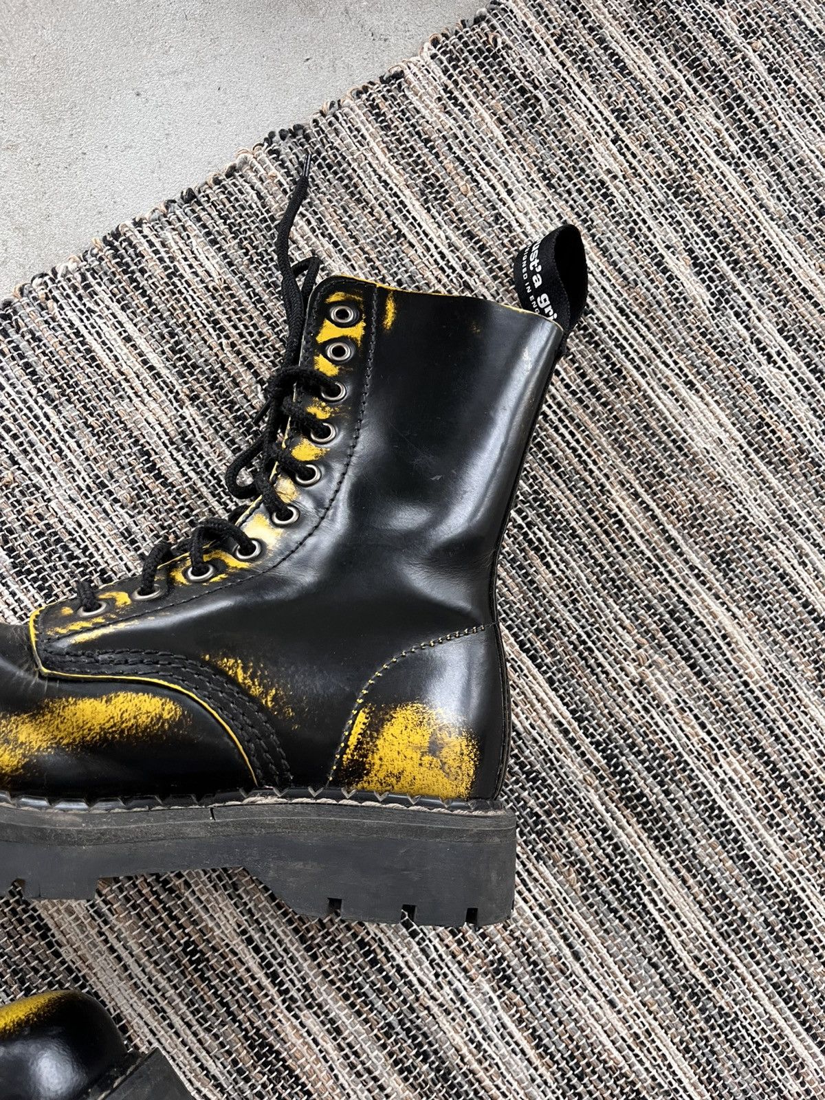 New Rock Vintage Hype Busta Grip Steel Toe Black Yellow High Boots Size US 6 / IT 36 - 11 Thumbnail