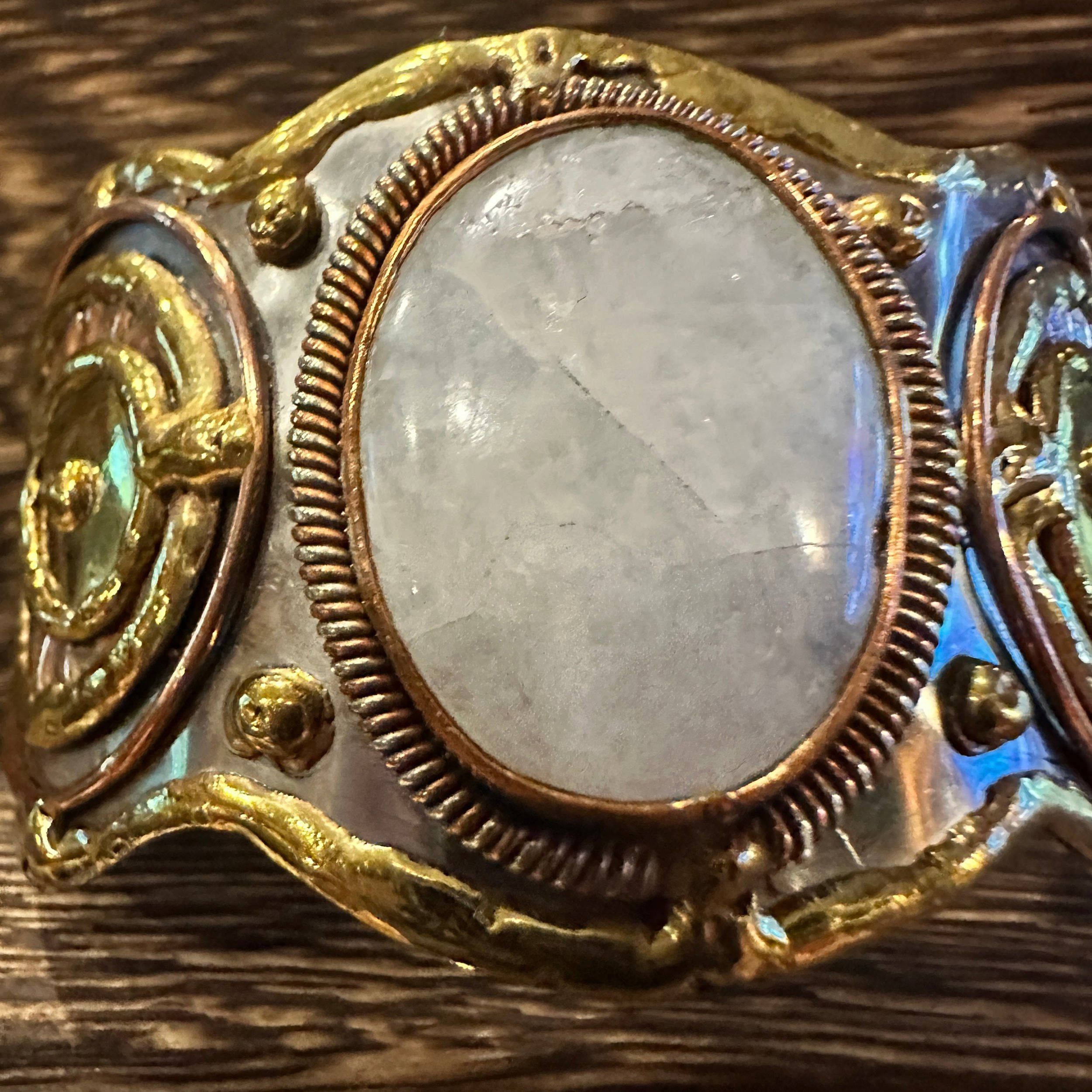 Other Artisan-Made 2-Inch Wide Cuff Bracelet with White Moonstone Size ONE SIZE - 7 Thumbnail