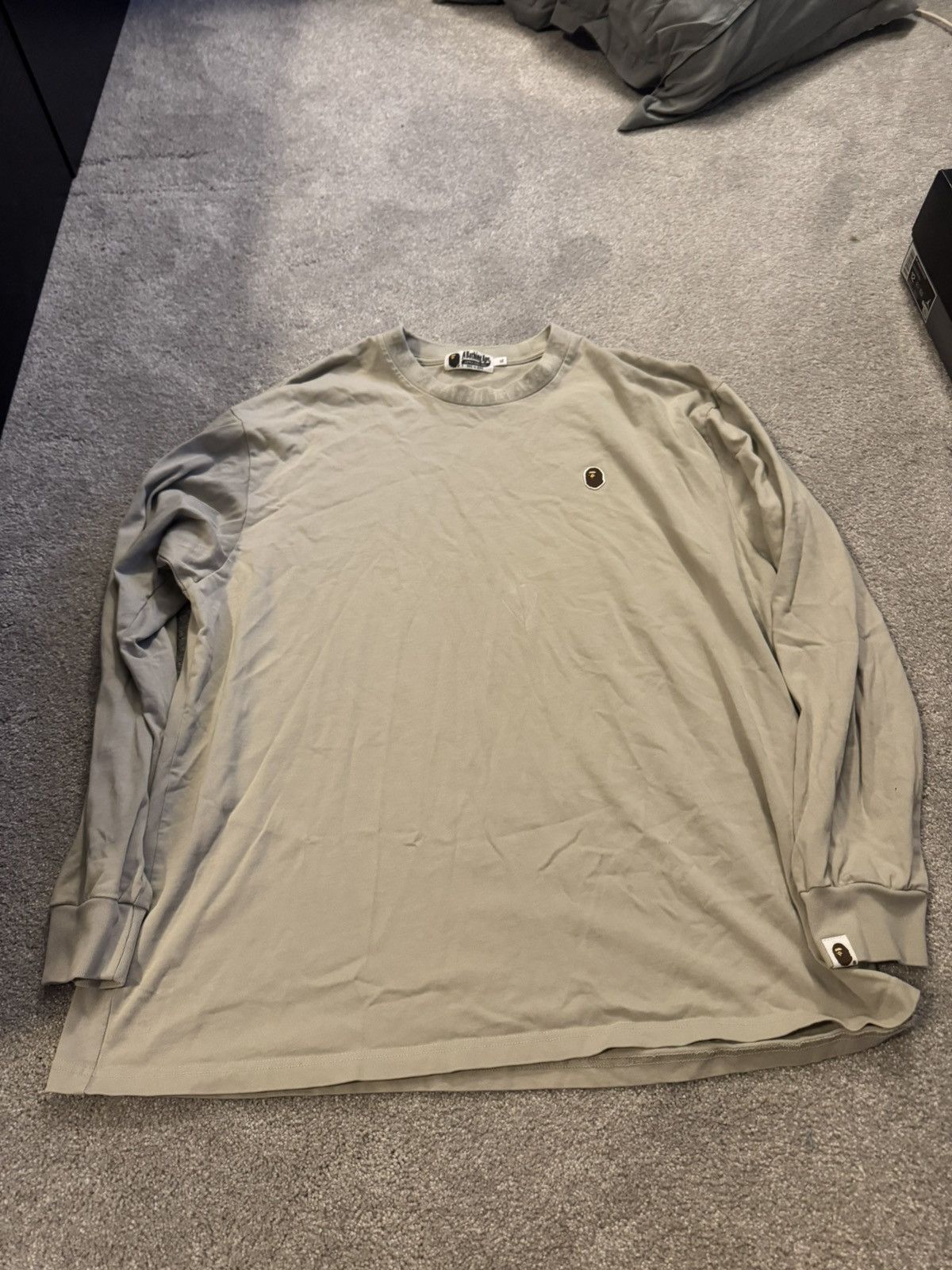 Bape Beige Long Sleeve Logo Tee Size US XL / EU 56 / 4 - 1 Thumbnail