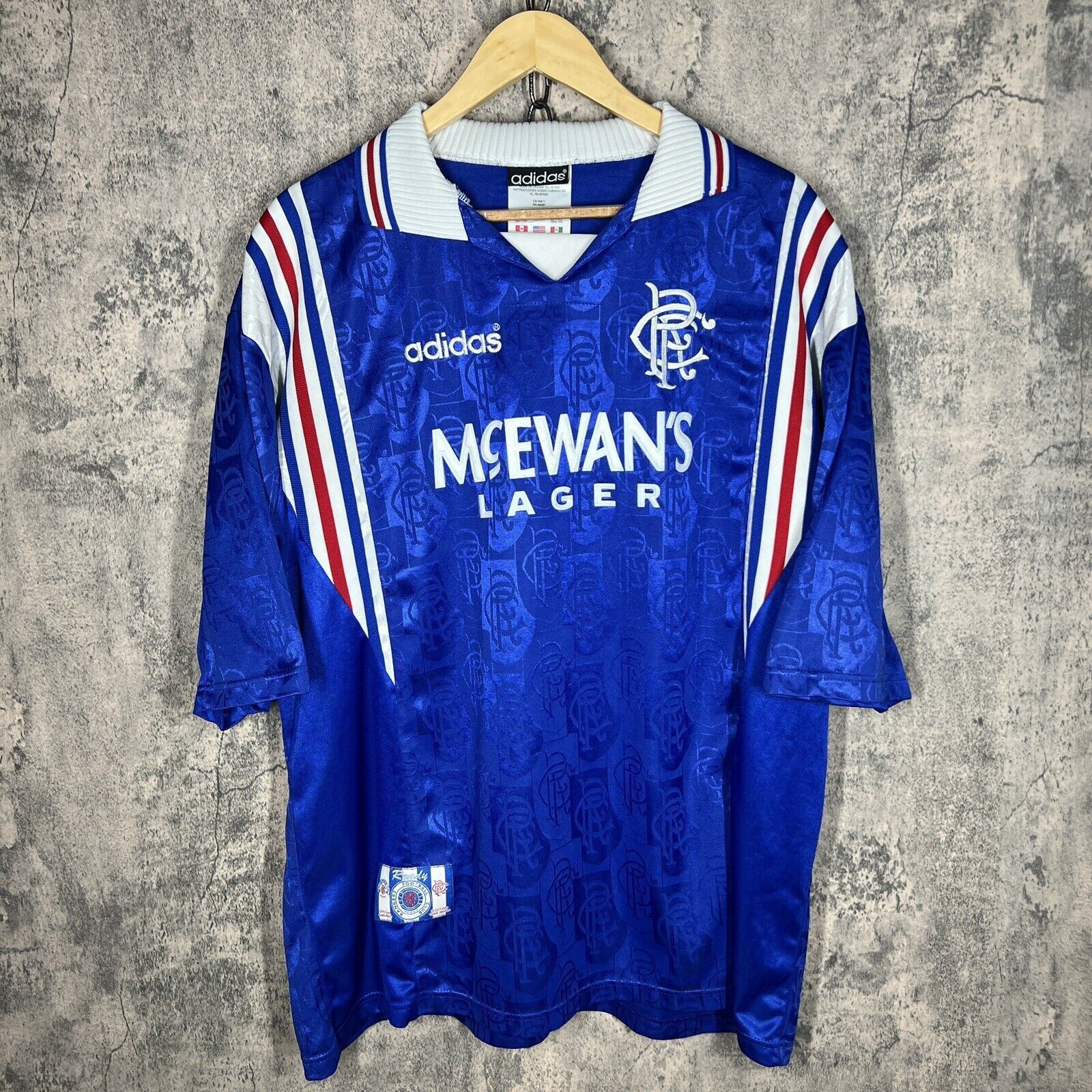 image of Vintage Adidas Glasgow Rangers Home Soccer Football Jersey in Blue, Men's (Size 2XL)