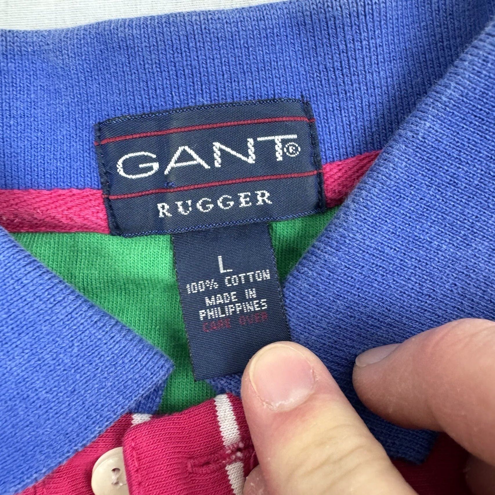 Gant VINTAGE GANT Polo Shirt Men Adult Large Blue Pink Striped 90s Preppy Rugger Classic Size US L / EU 52-54 / 3 - 3 Thumbnail