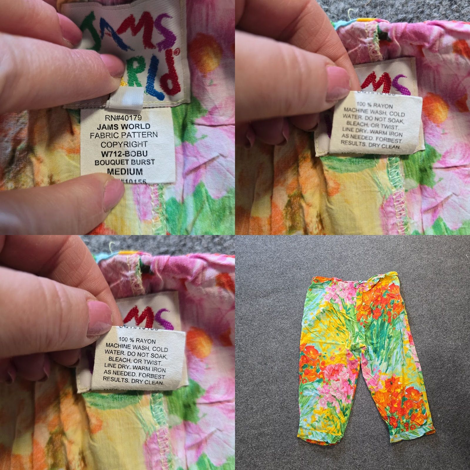 Jams World Jams World Pants Women Medium Pink Floral Cropped Bouquet Brush Drawstring Aloha Size 32" / US 10 / IT 46 - 8 Thumbnail