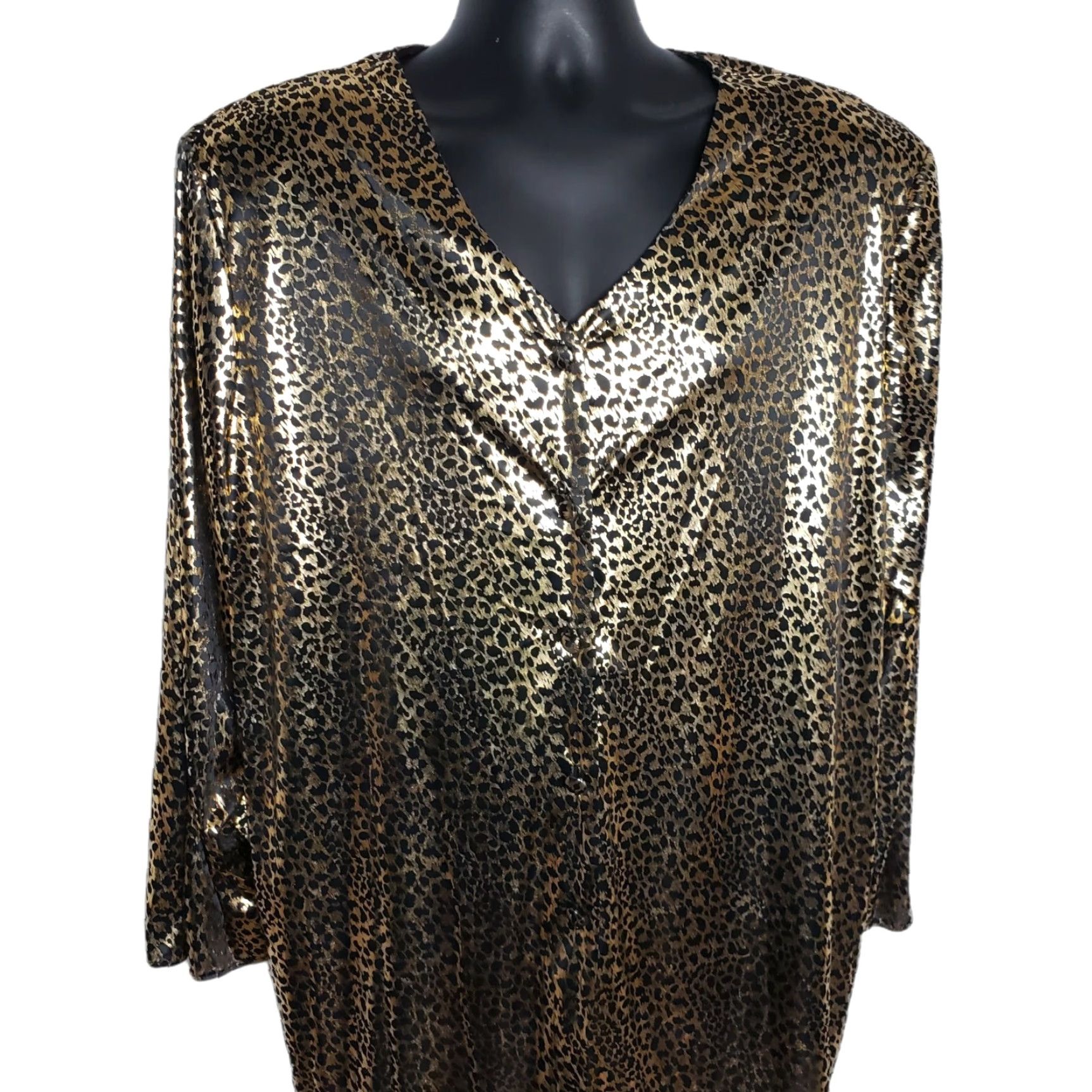 Lee VINTAGE Lauren Lee Blouse Plus 22W Cheetah Gold Boho Women 22W Hand Wash Linen? Size 3XL / US 20-22 - 2 Thumbnail