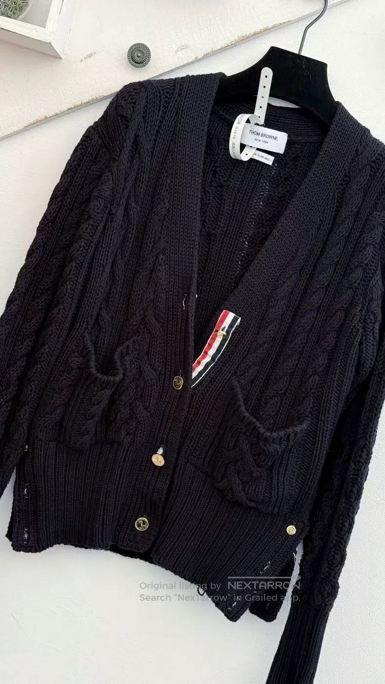 Thom Browne Thom Browne Chunky Knit Sweater Jacket, Dark Blue Size US XS / EU 42 / 0 - 4 Thumbnail