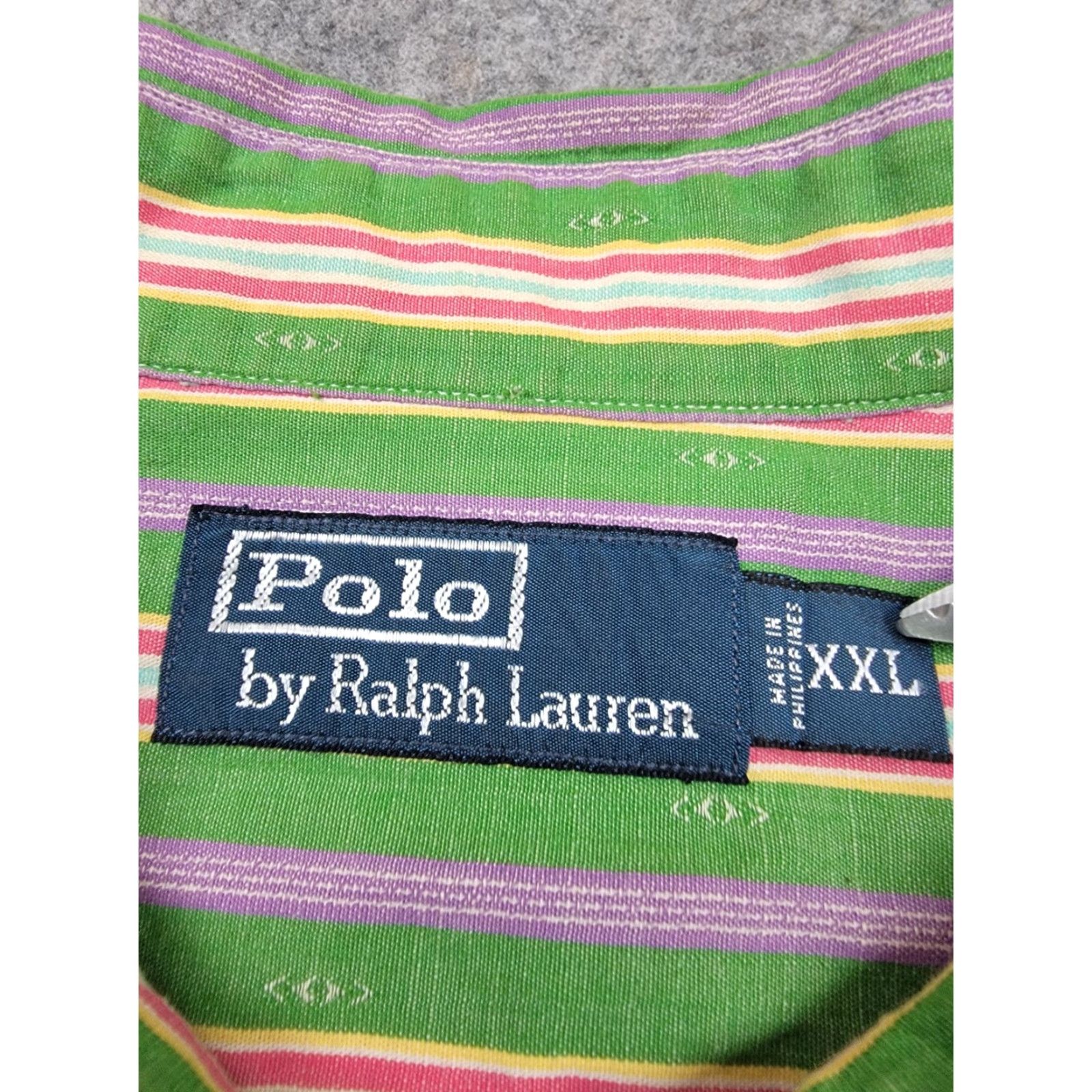 Polo Ralph Lauren Polo Ralph Lauren Shirt Mens 2XL Vintage Green Stripe Aztec Western Long Sleeve Button-Up Collared Knit Cotton Casual Mens Size US XXL / EU 58 / 5 - 3 Thumbnail