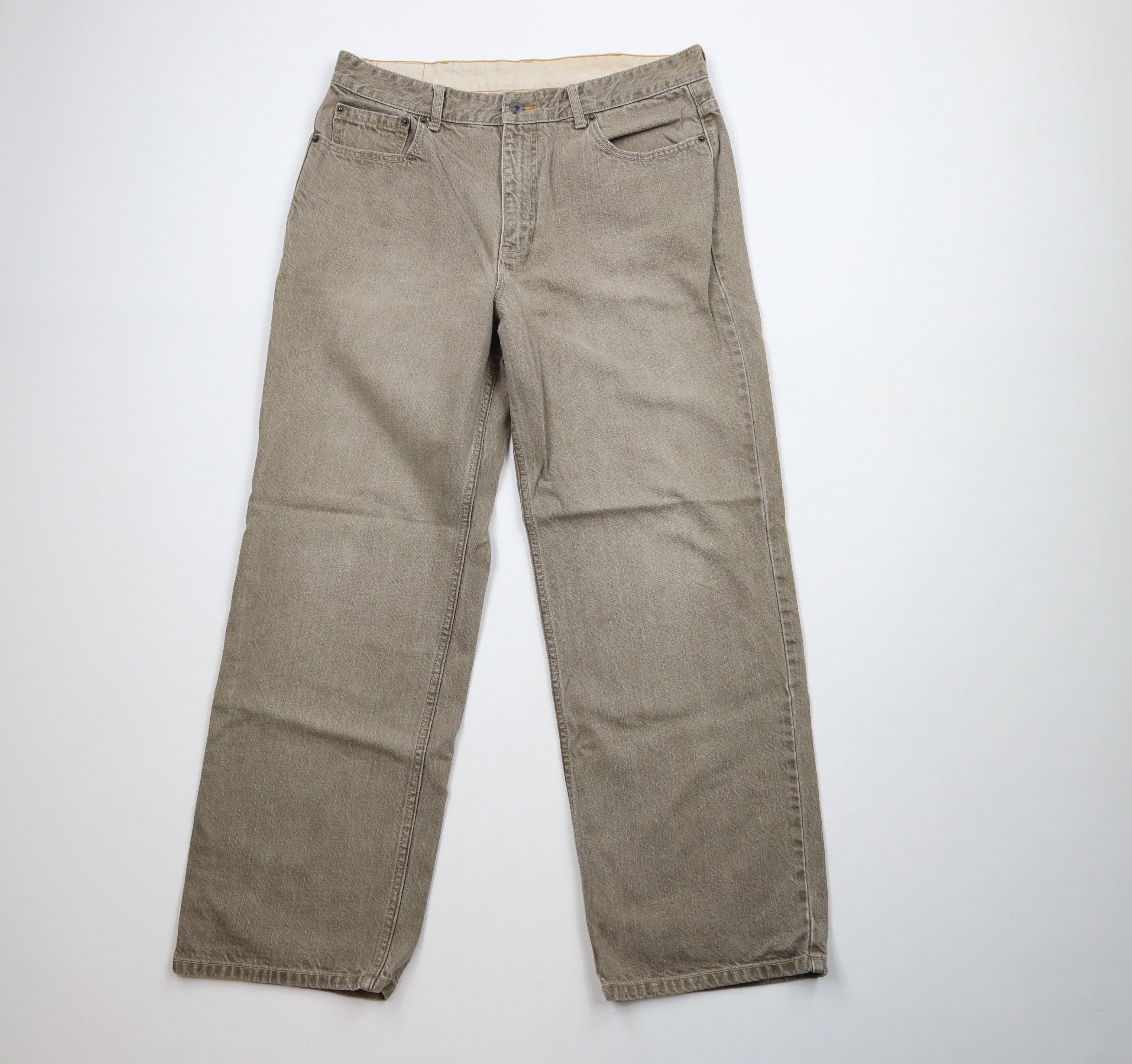 L.L. Bean × Vintage Vintage 90s LL Bean Fit Wide Leg Denim Jeans Beige Cotton Size US 34 / EU 50 - 1 Thumbnail
