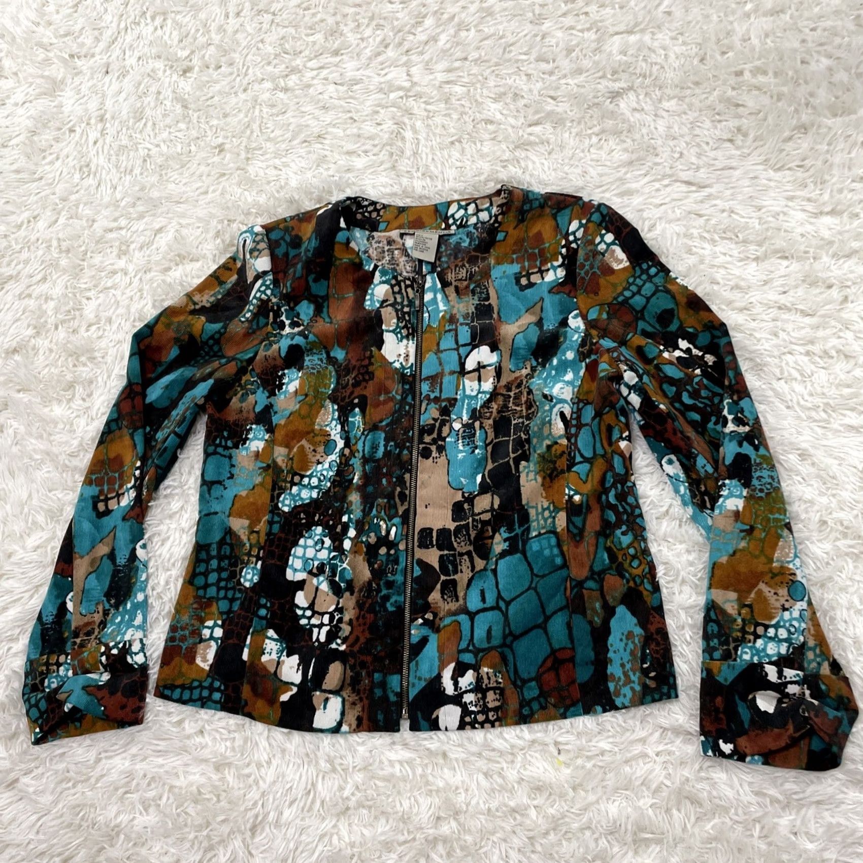 Altea REQUIREMENTS Teal Corduroy Jacket Women L Abstract Western Boho Zip Coat L Size L / US 10 / IT 46 - 2 Thumbnail