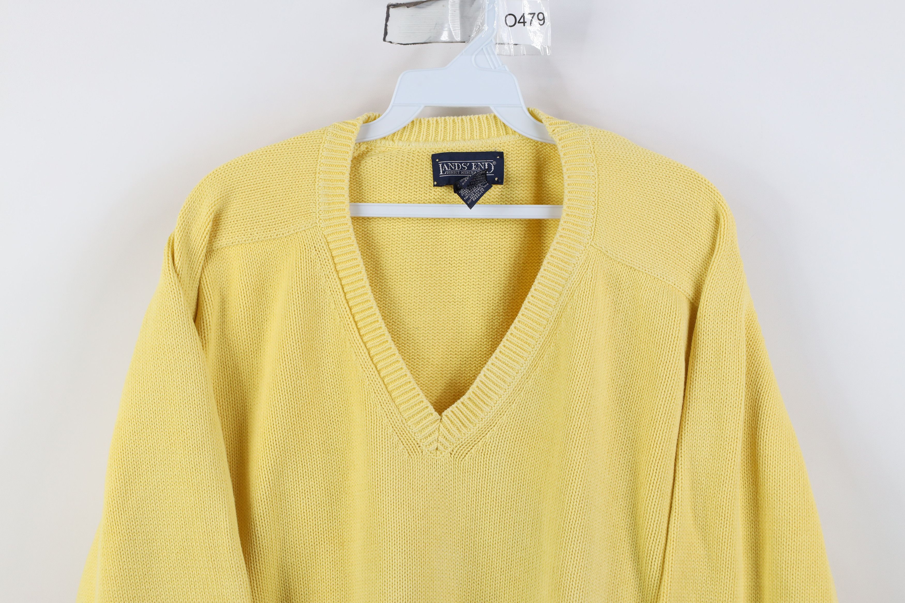 Lands' End Vintage 90s Lands End Cotton Knit V-Neck Sweater Yellow USA Size US XL / EU 56 / 4 - 2 Thumbnail