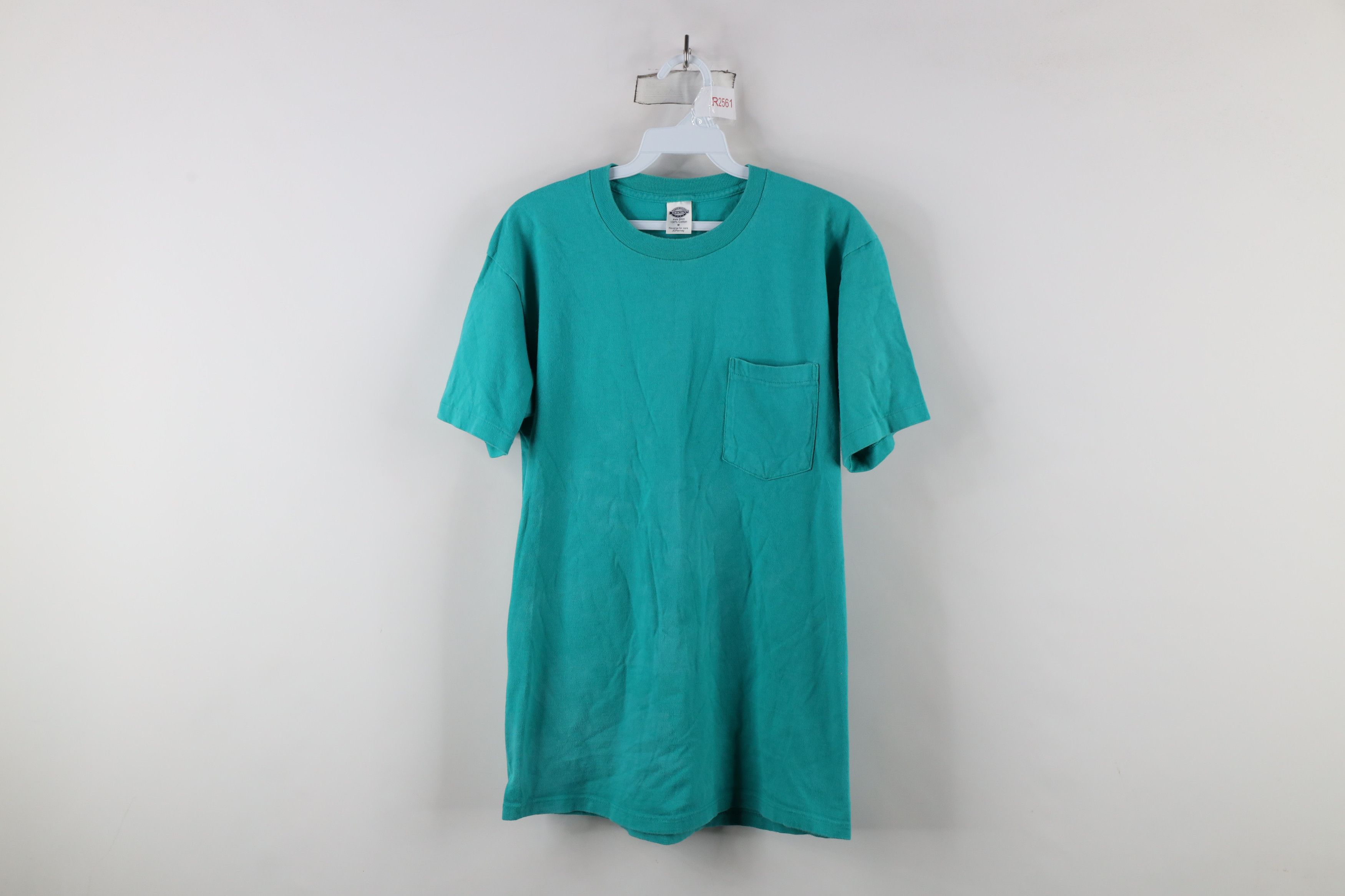 Vintage Vintage 90s Streetwear Blank Pocket T-Shirt Teal Cotton USA Size US M / EU 48-50 / 2 - 1 Thumbnail