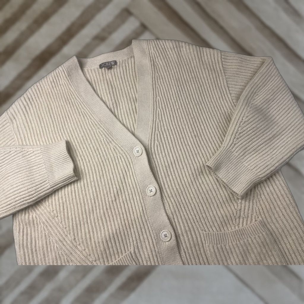 J.Crew J.CREW Sweater Cardigan Womens XL Ivory V-Neck Ribbed Alpaca Blend Knit BX468 Heavy Size XL / US 12-14 / IT 48-50 - 1 Thumbnail