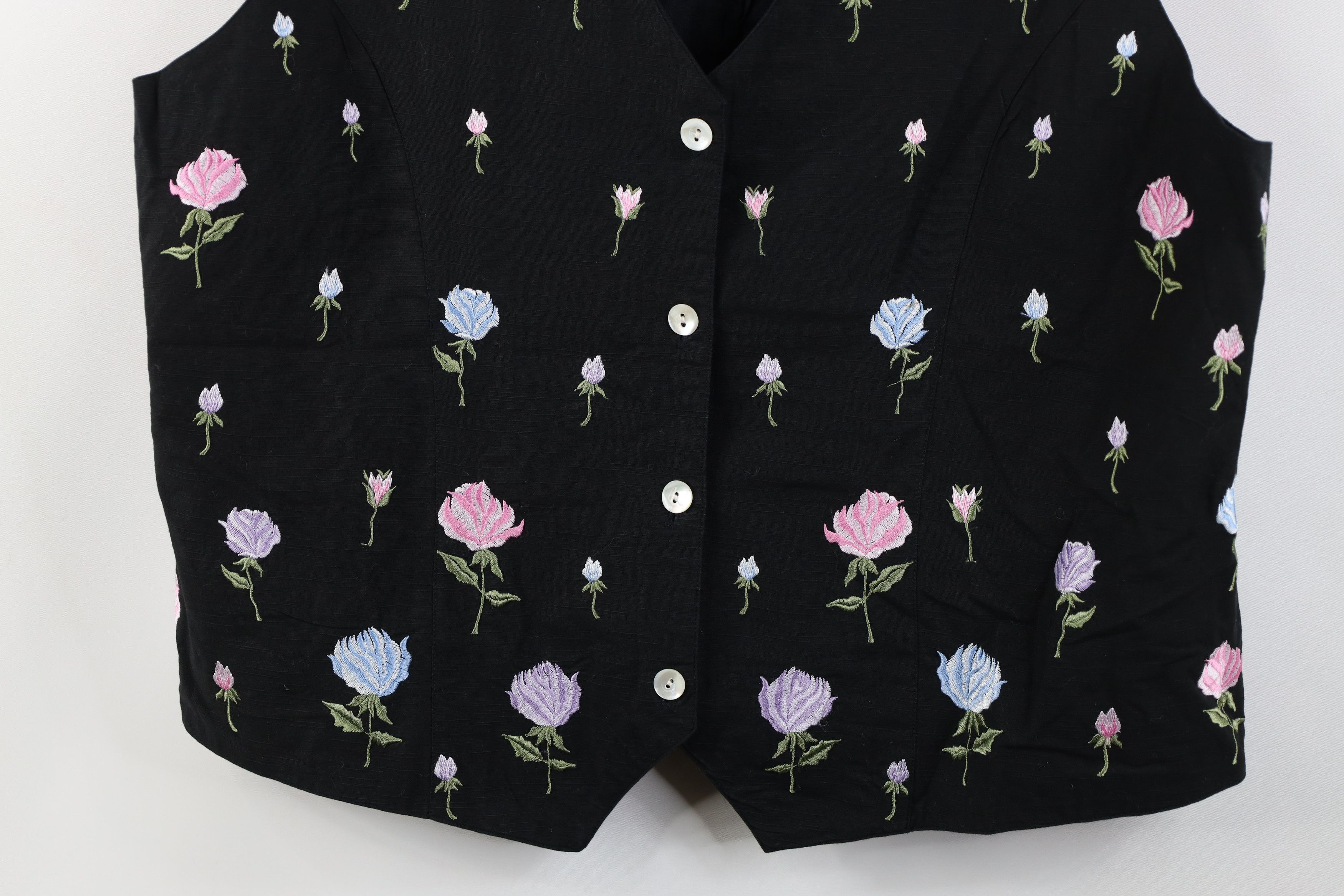 Vintage Vintage 90s Streetwear Embroidered Flower Button Vest Jacket Size L / US 10 / IT 46 - 3 Thumbnail