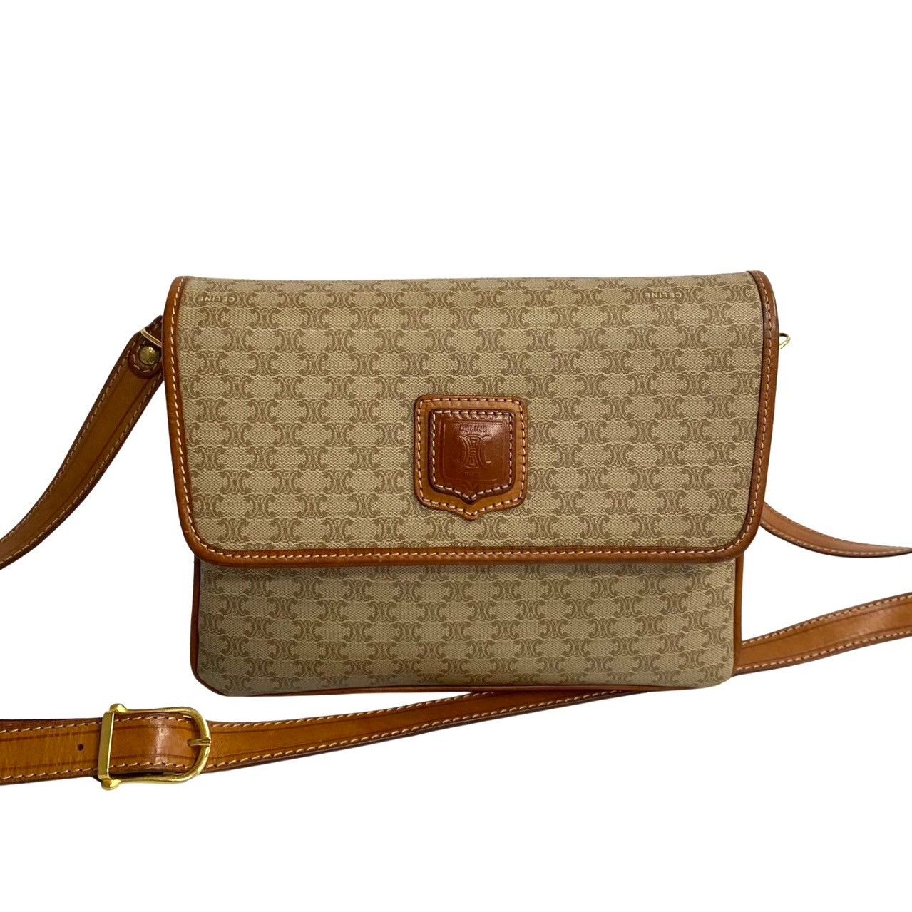image of Celine Macadam Canvas Crossbody Bag in Brown, Women's