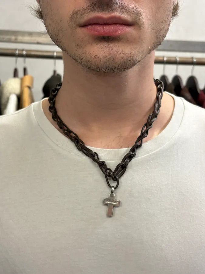 Designer × Emporio Armani × Vintage Emporio Armani Leather Chain Cross Necklace Size ONE SIZE - 2 Thumbnail