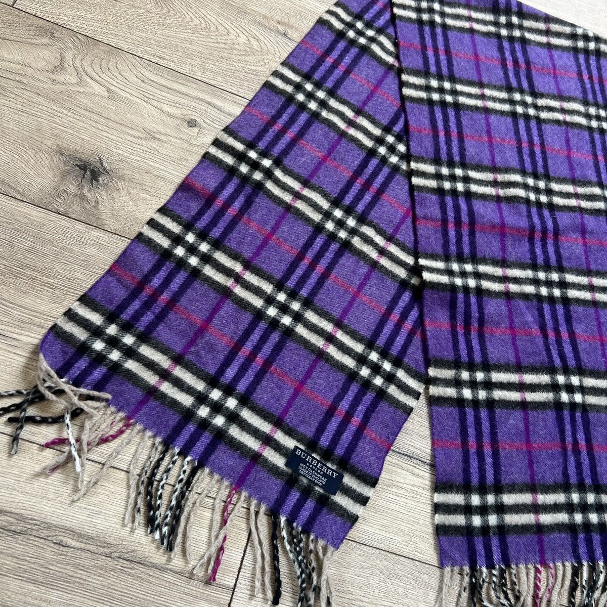 Burberry × Designer Vintage 90s Burberry Cashmere Scarf Nova Check Purple Size ONE SIZE - 2 Thumbnail