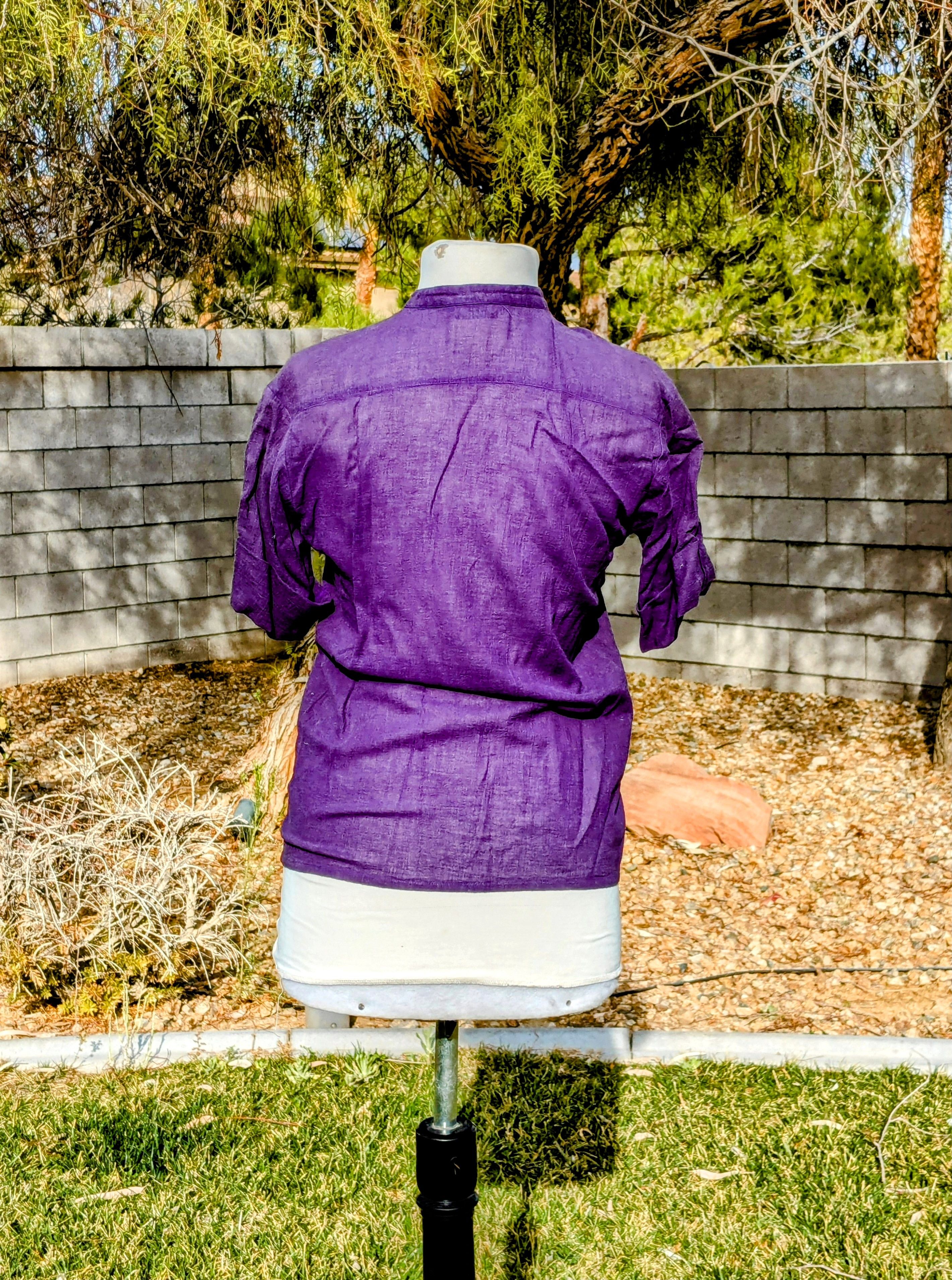 Vintage Breezy Violet 1980s VTG Band Collar Button-Down Shirt Top Size M / US 6-8 / IT 42-44 - 2 Thumbnail