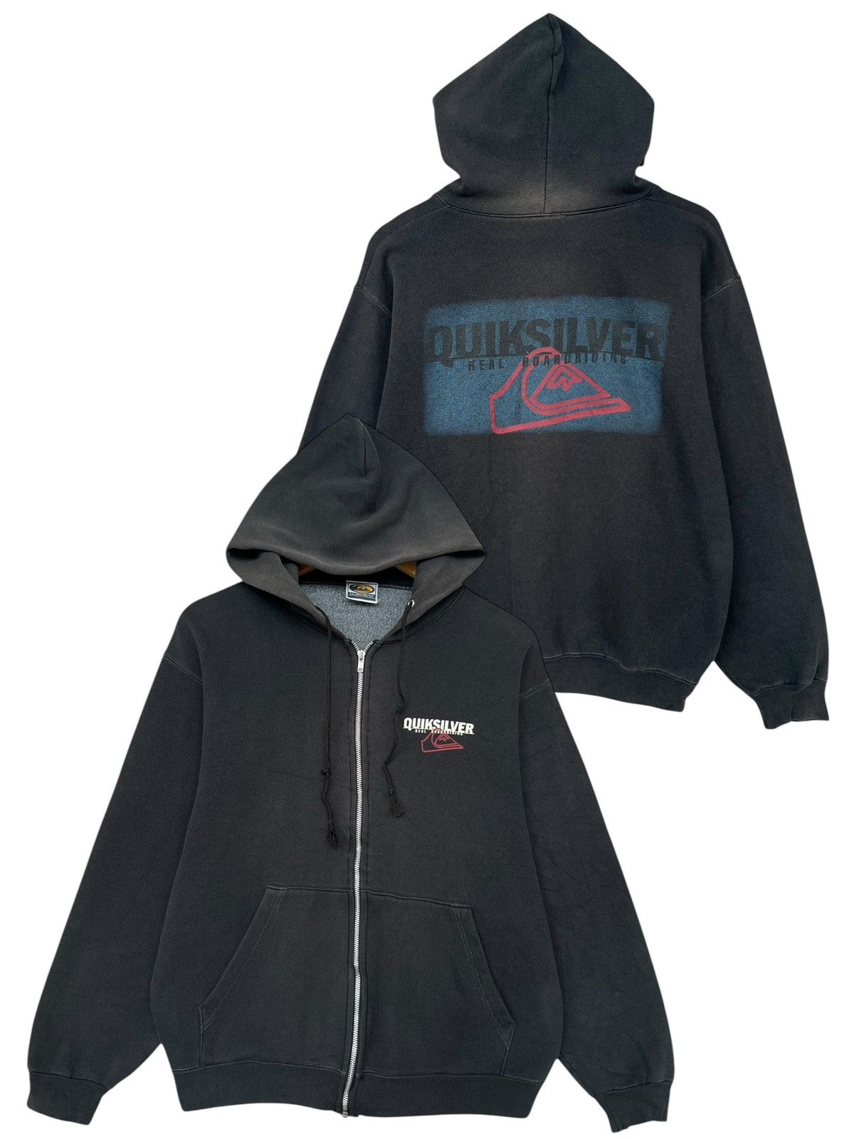 Quiksilver Vintage 90s Quiksilver Baggy Boxy Zipup Black Hoodie Size US L / EU 52-54 / 3 - 1 Thumbnail