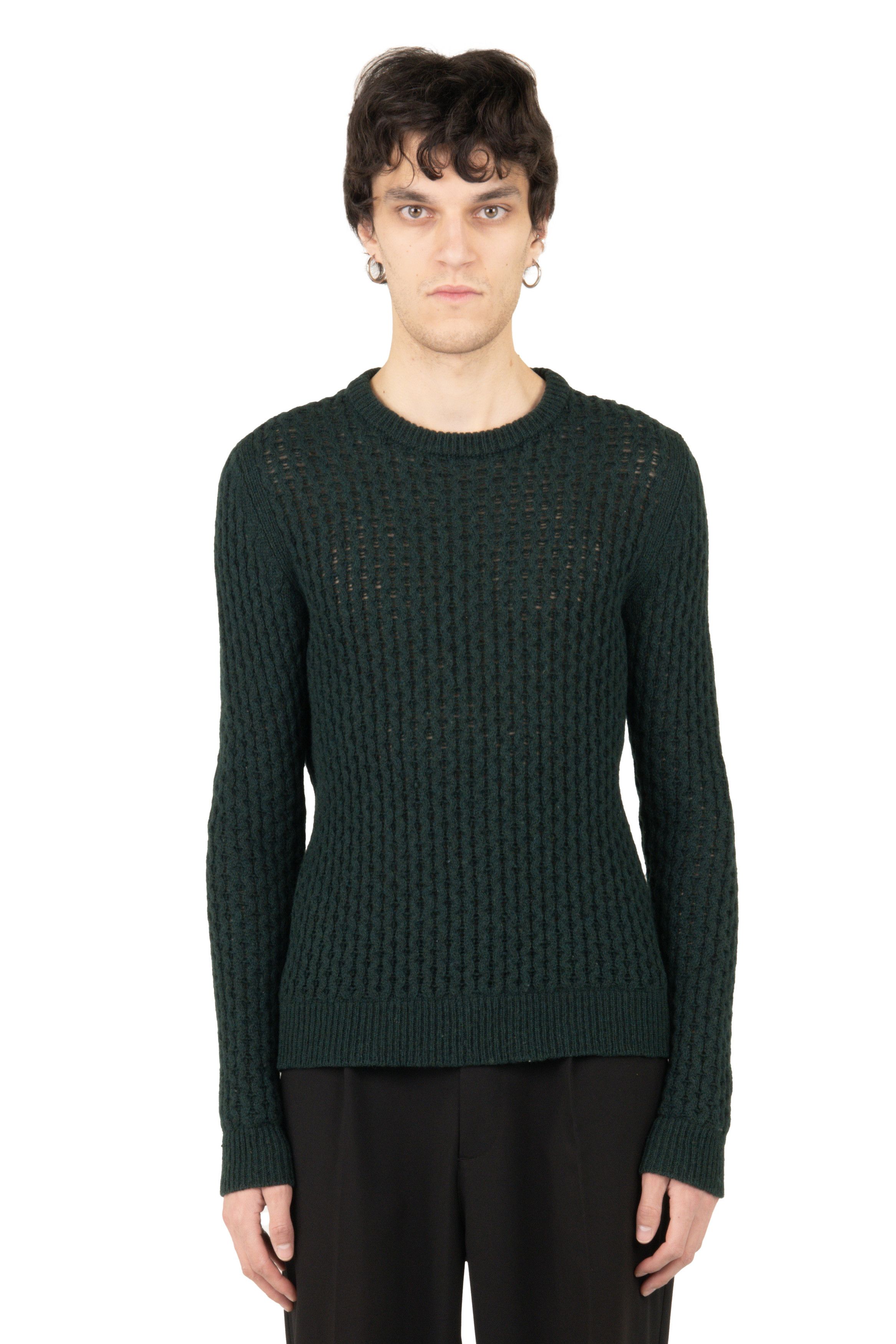 image of Raf Simons Green Wool Knit Sweater in Dark Green, Men's (Size XS)