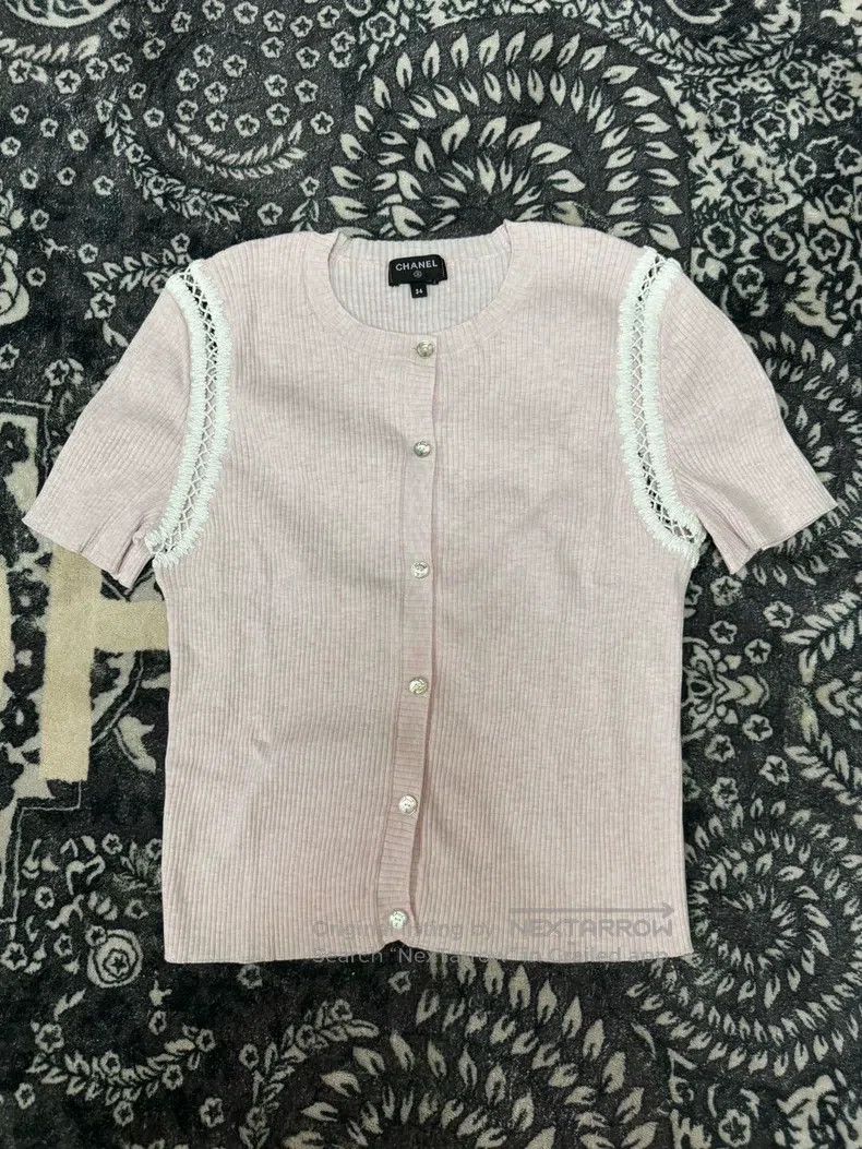 Chanel Chanel 22C light pink hollow cardigan knitted short sleeve Size XXS / US 00 / IT 34 - 1 Thumbnail
