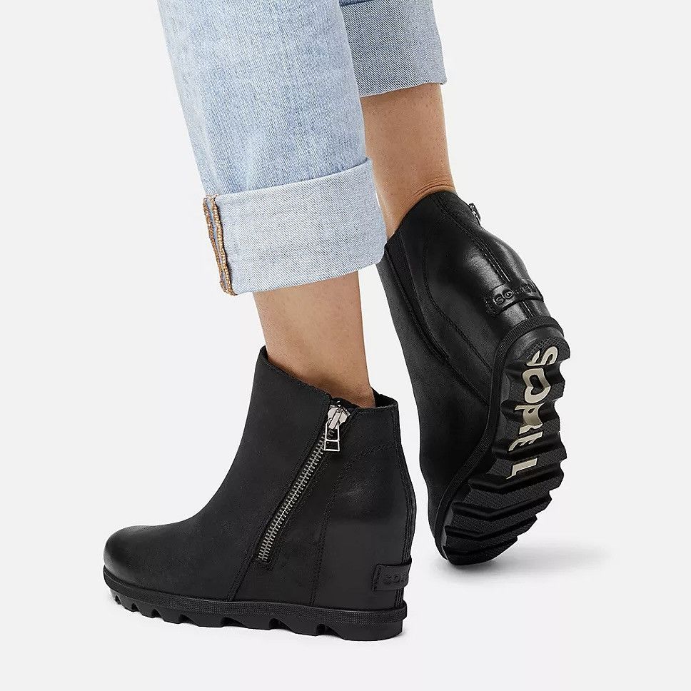 SOREL SOREL Black Leather Joan of Arctic Wedge II Zip Ankle Bootie Size US 8 / IT 38 - 1 Thumbnail