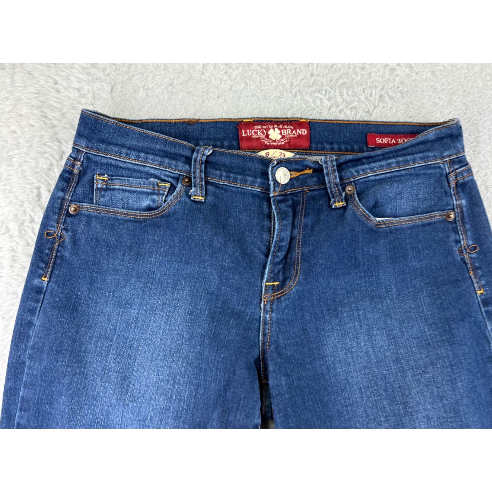 Lucky Brand Lucky Brand Jeans Womens 8 Blue Denim Sofia Ankle 5-Pocket Cotton Blend Leather Zipper Button Size 30" / US 8 / IT 44 - 6 Thumbnail