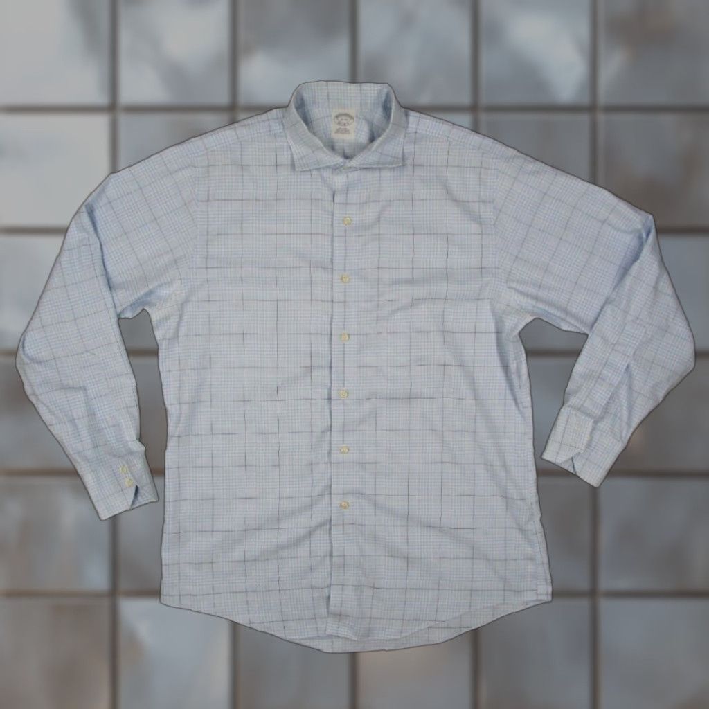 Brooks Brothers Brooks Brothers Dress Shirt Adult Large Blue Plaid Button Up Supima Cotton Non Iron Mens Size 34R - 1 Thumbnail
