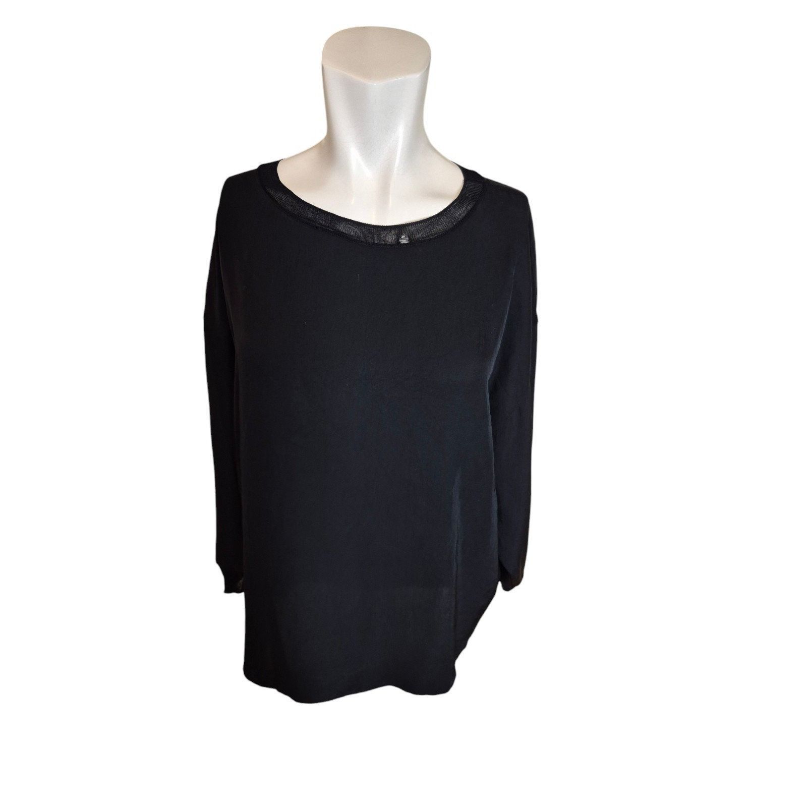 Vince Vince Rib Trim Boat Neck Long Sleeve Top Japanese Fabric Bla Size M / US 6-8 / IT 42-44 - 6 Thumbnail