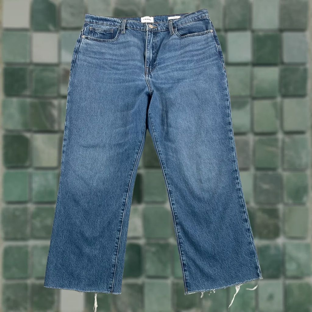 Frame FRAME Jeans Women Frame Le Jane Crop Raw Fray 36 Blue High Rise Designer Casual Bohemian 90s style Women Jeans Size 25" / US 0 / IT 36 - 1 Thumbnail