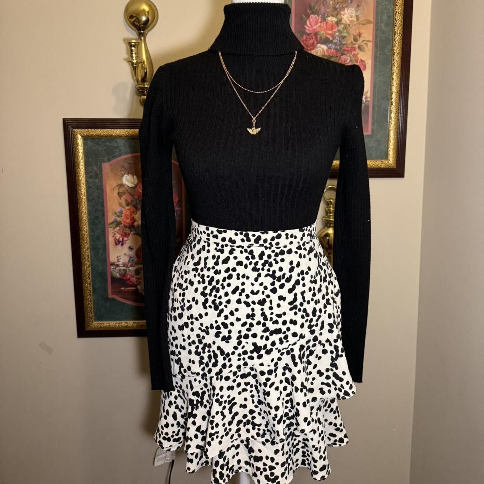 Other Black and white spotted mini skirt with ruffle hem Size 28" / US 6 / IT 42 - 1 Thumbnail