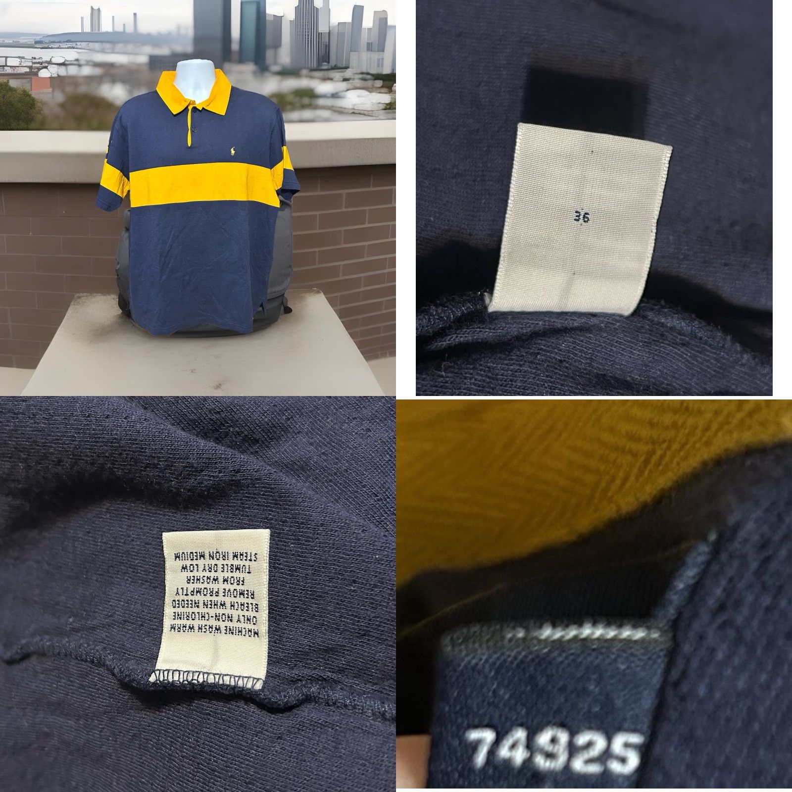 Polo Ralph Lauren VTG Polo Ralph Lauren Polo Shirt Men XL Navy Blue Yellow Stripe Pony Chest Size US XL / EU 56 / 4 - 9 Thumbnail