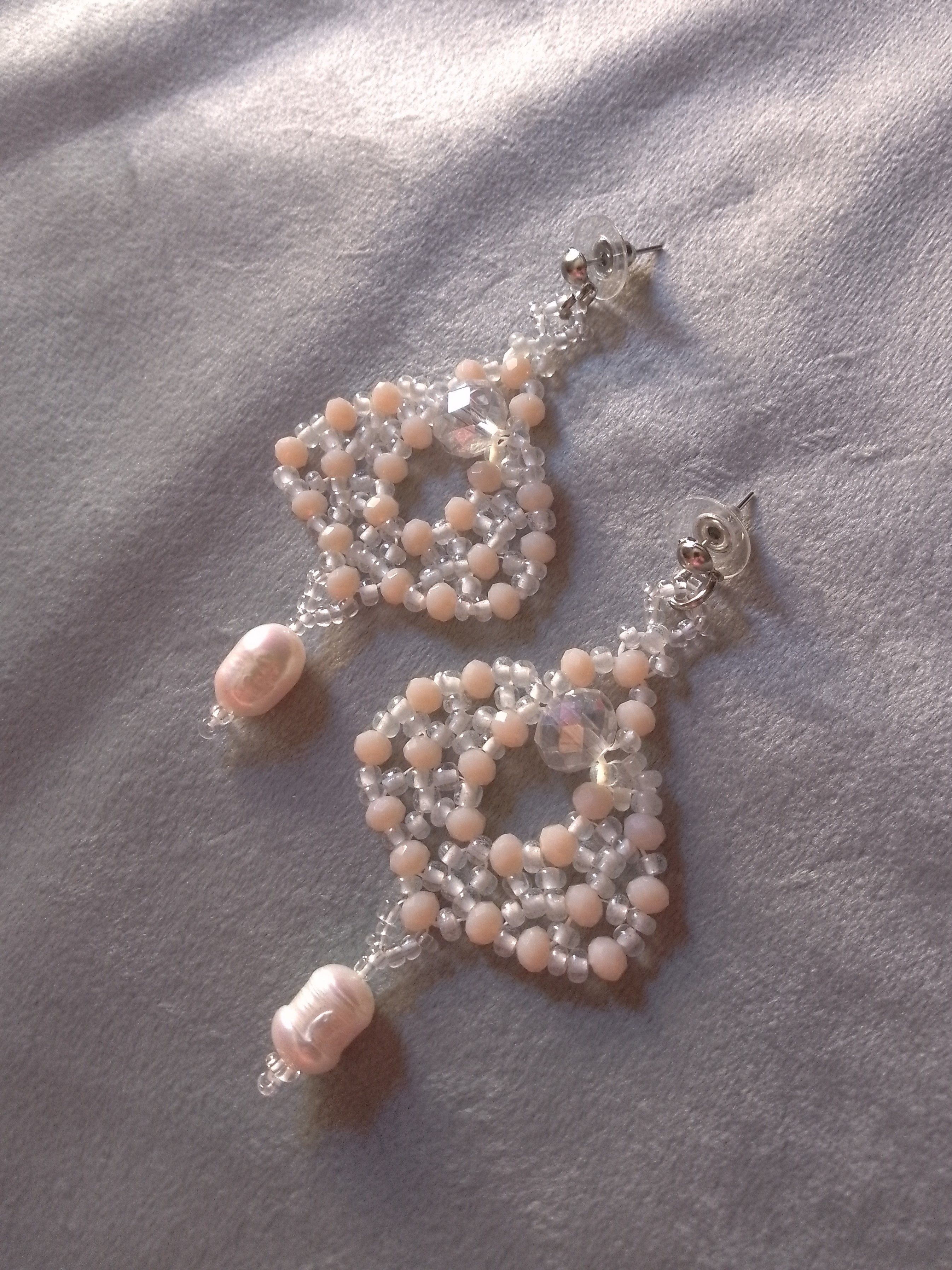 Handmade Elegant Earrings with Fresh water pearls and crystal Size ONE SIZE - 2 Thumbnail