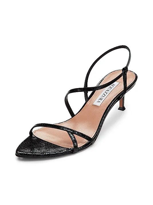 Aquazzura os11x1225 Tease 50MM Leather Kitten Heel Sandals in Black Size US 11 / IT 41 - 2 Thumbnail