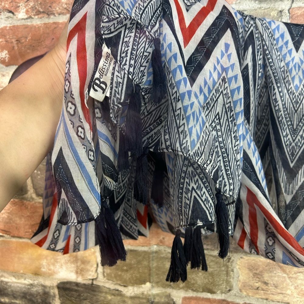Other Bellissima ZigZag Blue Fringe Hem Scarf One Size Size ONE SIZE - 4 Thumbnail