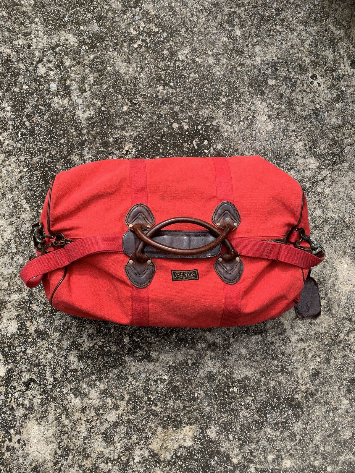 image of Polo Ralph Laurent Heavy Duty Canvas Leather Weekender Bag in Red, Men's