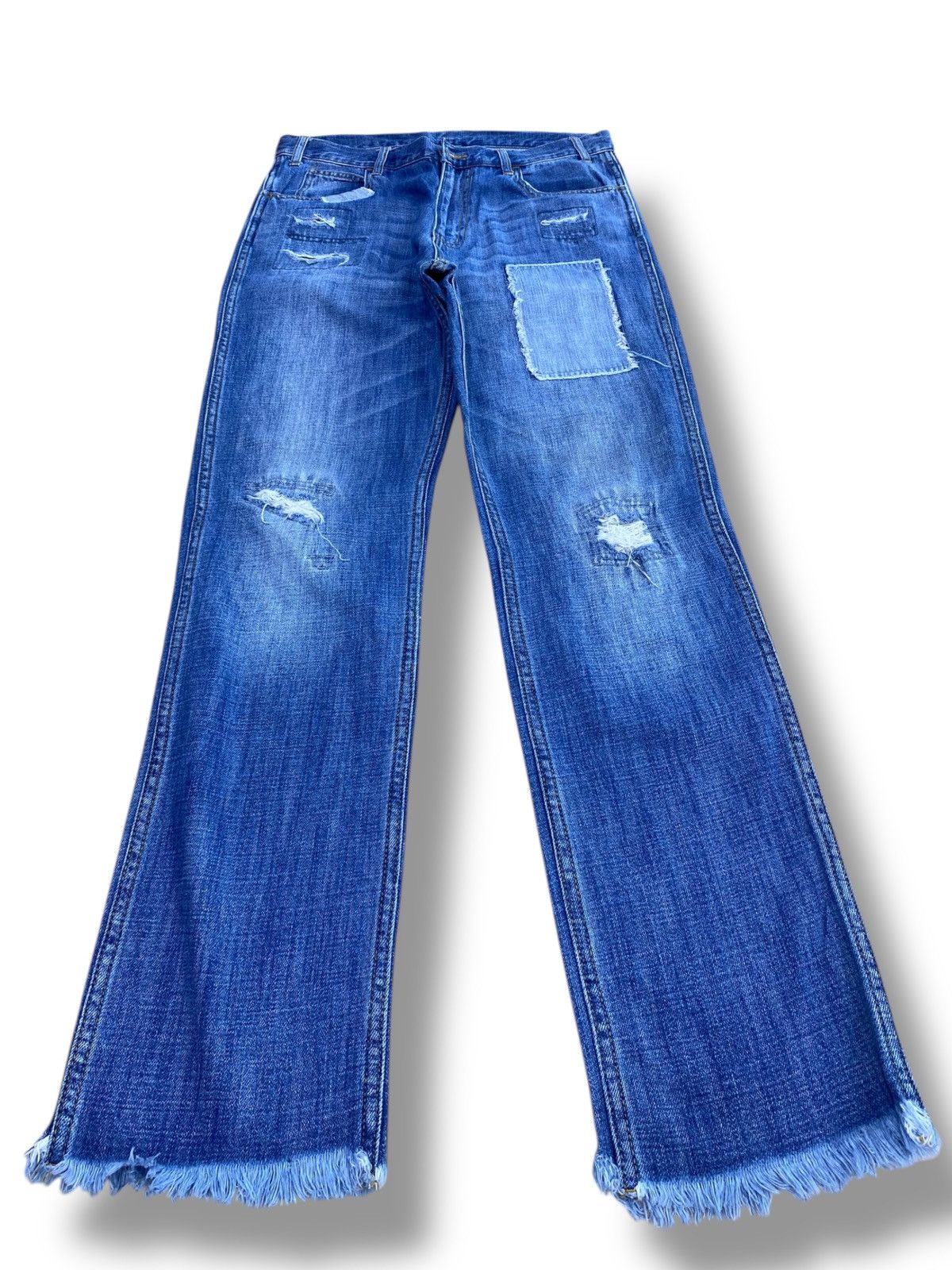 URBAN RESEARCH DOORS Urban Research Brand Ripped Patchwork Style Hairy Leg Jeans Size US 32 / EU 48 - 1 Thumbnail