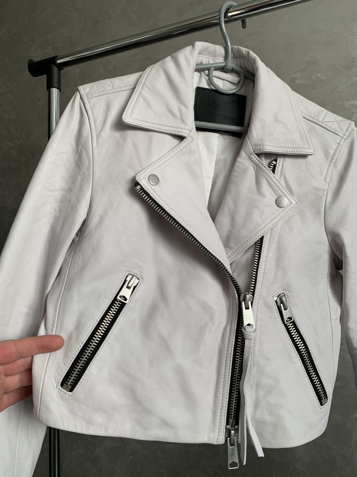 Allsaints AllSaints Leather Dalby Biker Crop White Jacket sz US2/EU34 Size XS / US 0-2 / IT 36-38 - 5 Thumbnail