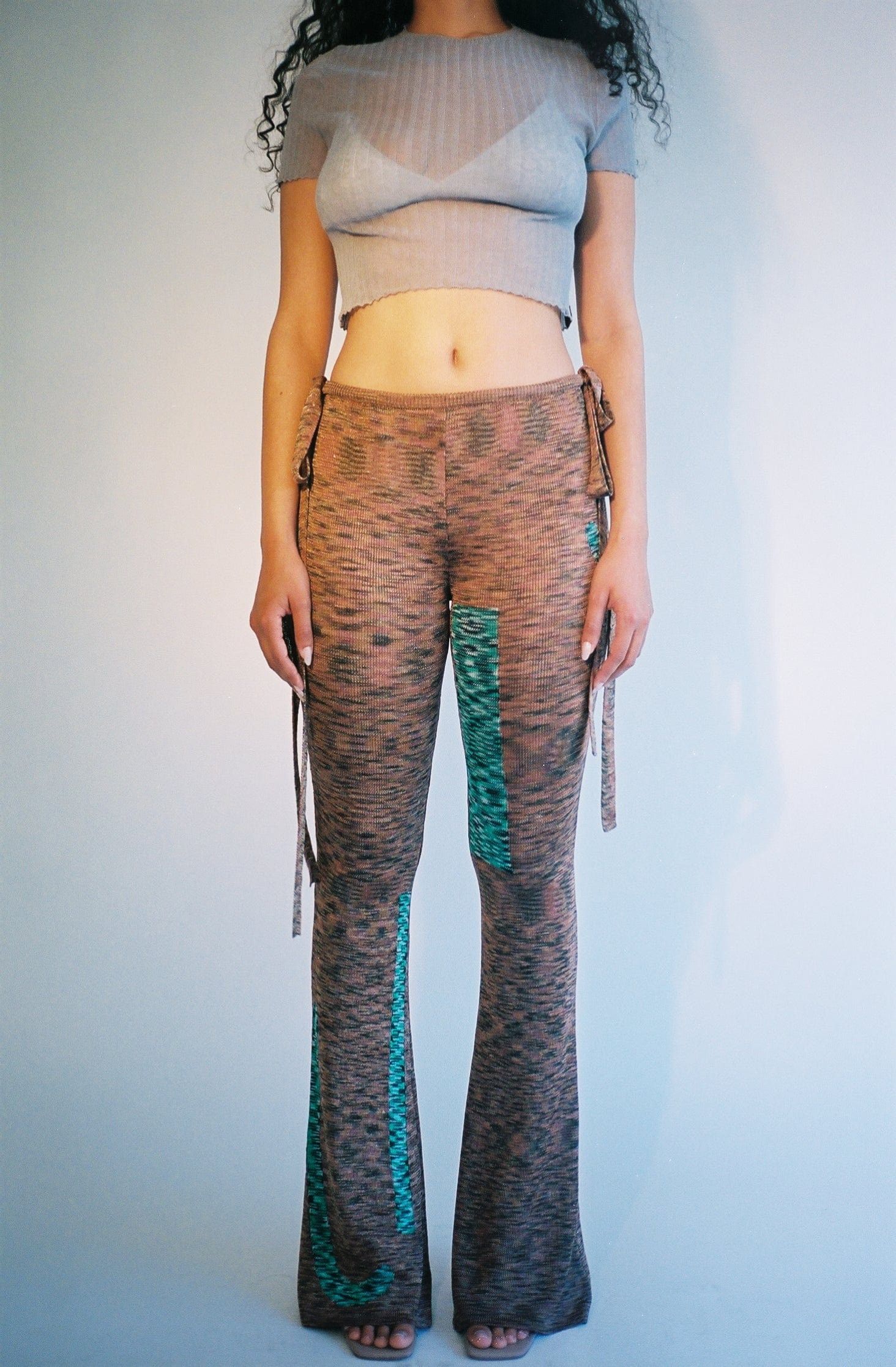 Eckhaus Latta Eckhaus Latta Glitch Knit Brown & Green Pattern Flare Pants Size 28" / US 6 / IT 42 - 4 Thumbnail
