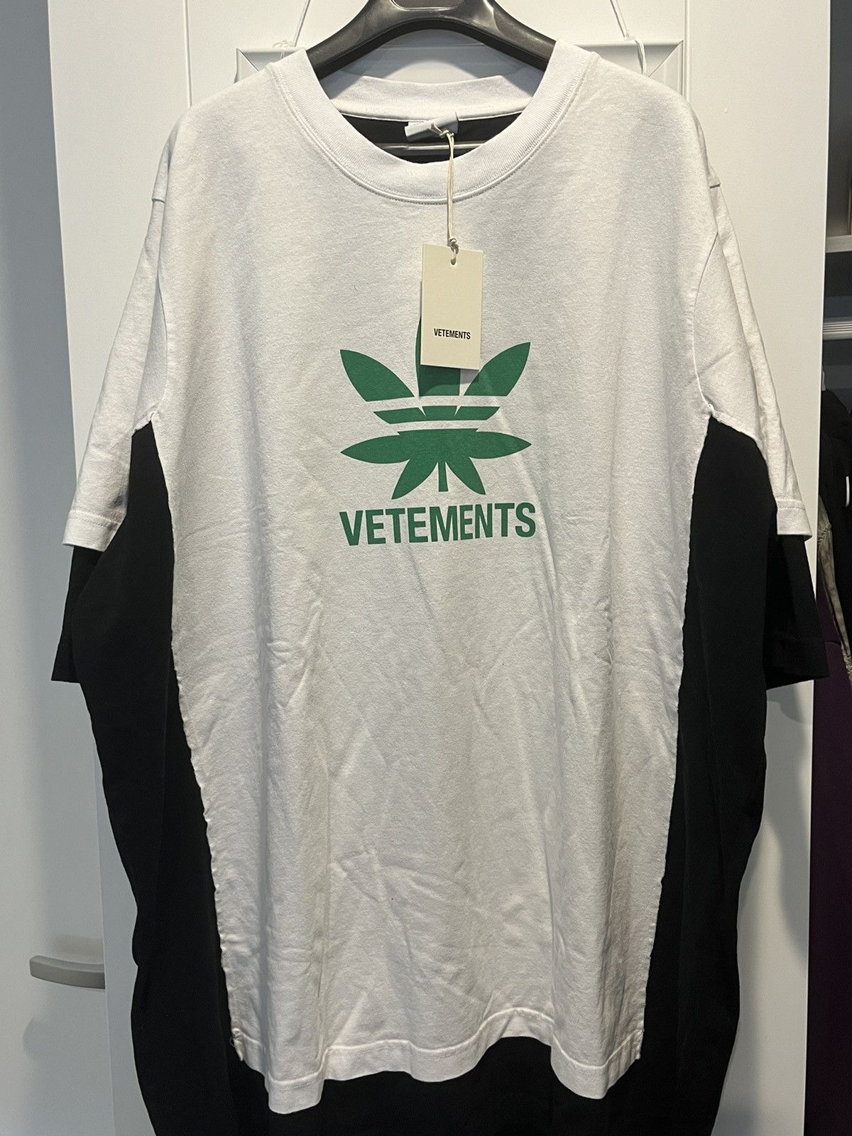 image of Vetements Maria Double Layer Tee in Black White, Men's (Size Medium)