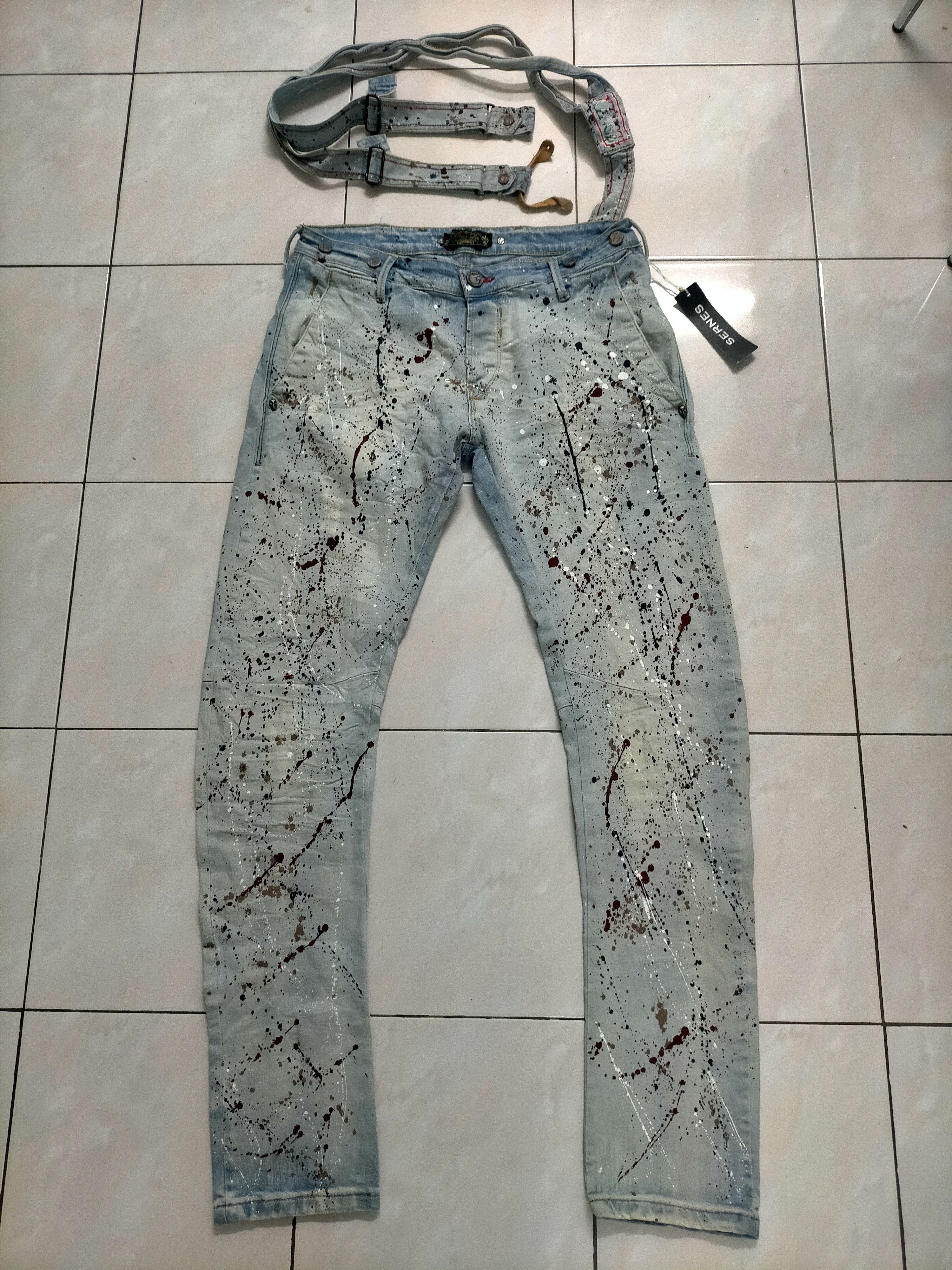 If Six Was Nine × Japanese Brand × Le Grande Bleu (L.G.B.) 🔥Rare Splatter Kingz Art Denim Crazy Design Size US 35 - 6 Thumbnail