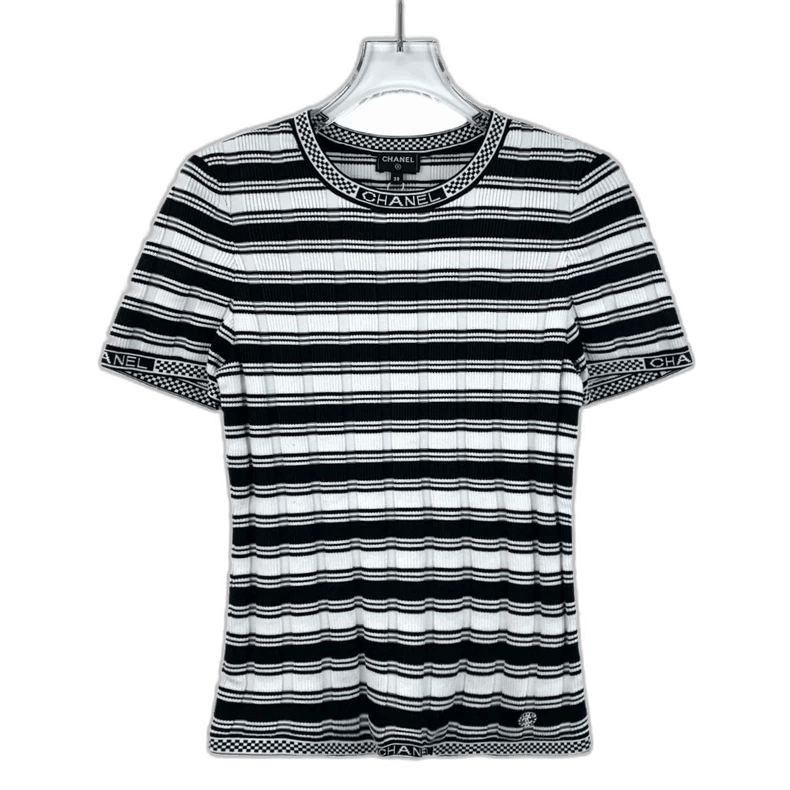 Chanel Chanel Striped Cotton Knit Short Sleeve Shirt -2505 Size US S / EU 44-46 / 1 - 1 Thumbnail