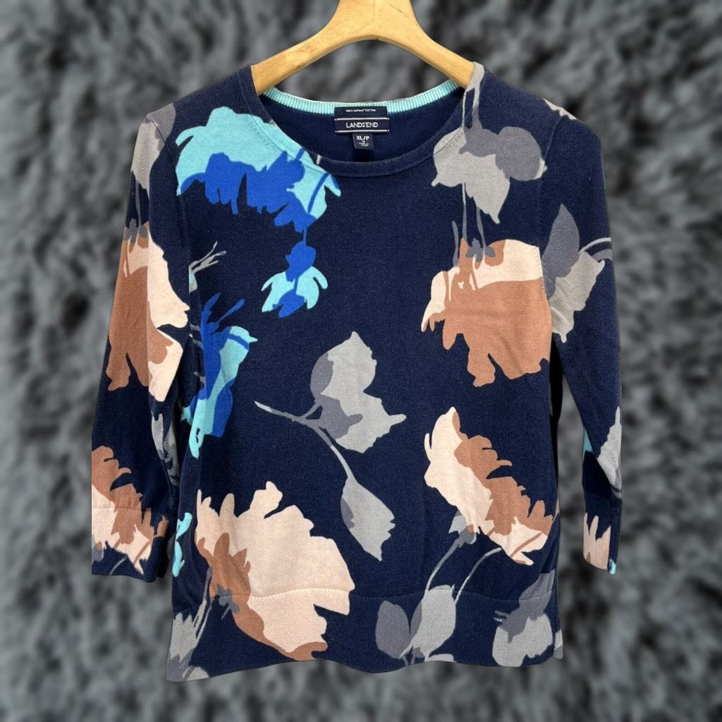 Lands' End Lands' End Supima Cotton Pullover Sweater Womens XL Petite Multicolor Size XL / US 12-14 / IT 48-50 - 1 Thumbnail