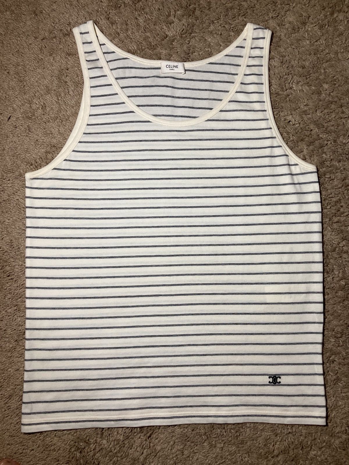 Celine SS20 Celine Striped Tank Top Triomphe Logo 2020 Hedi 70s Size US S / EU 44-46 / 1 - 1 Thumbnail