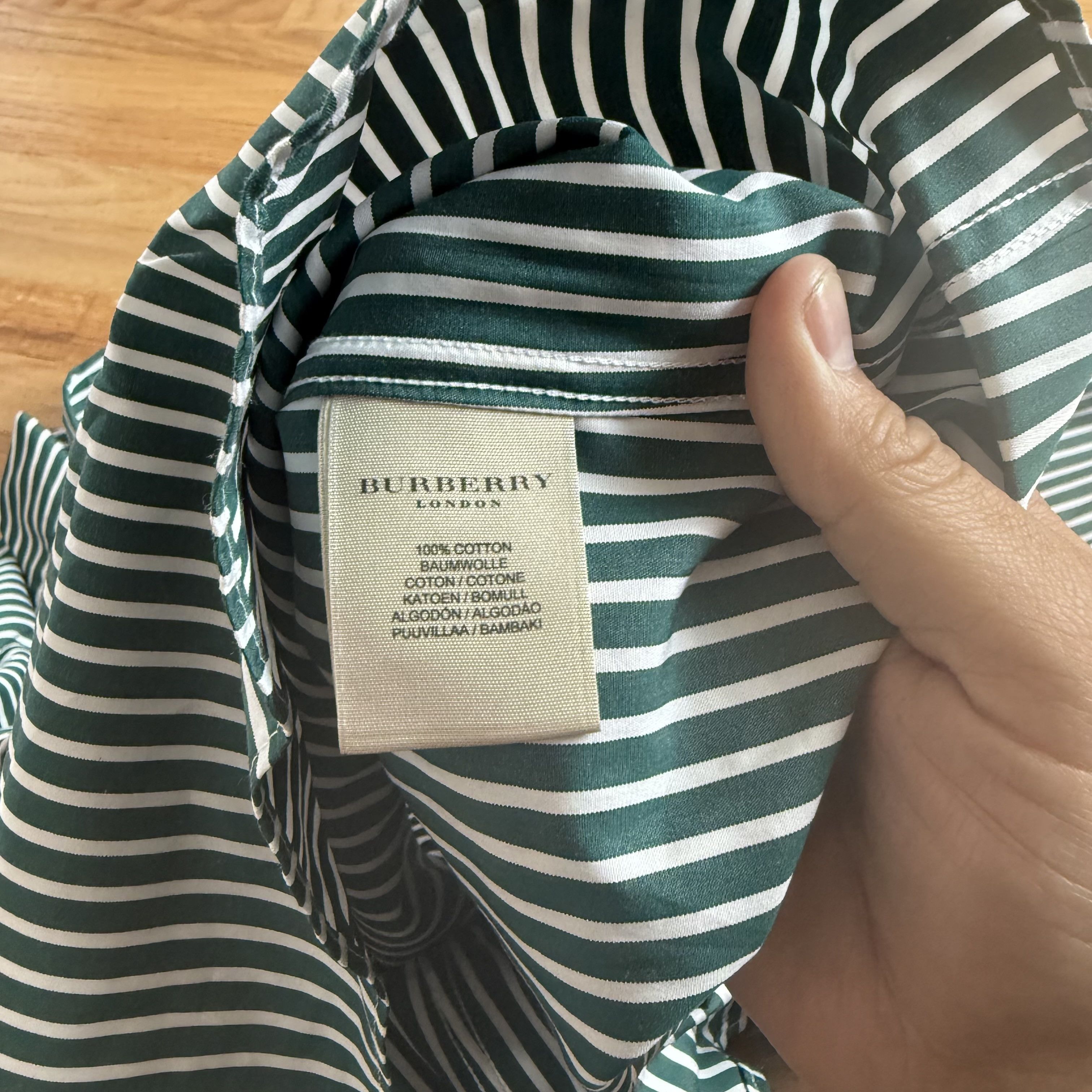 Burberry Burberry London Green Striped Button Down Shirt Size US M / EU 48-50 / 2 - 3 Thumbnail