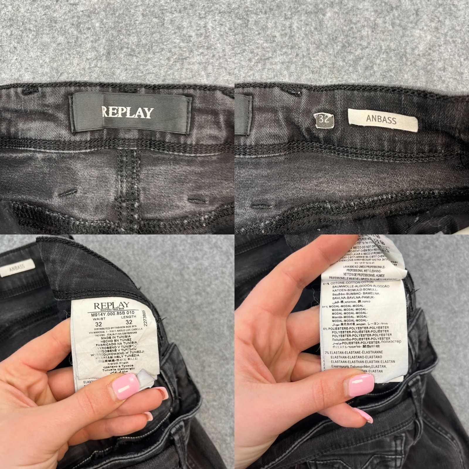 Replay Replay Jeans Slim Tapered 32 28 Grey Stretch Anbass Mens Regular Waist 32 Denim Cotton Polyester Modal 5-Pocket Comfort Pockets Vintage No Size US 32 / EU 48 - 8 Thumbnail