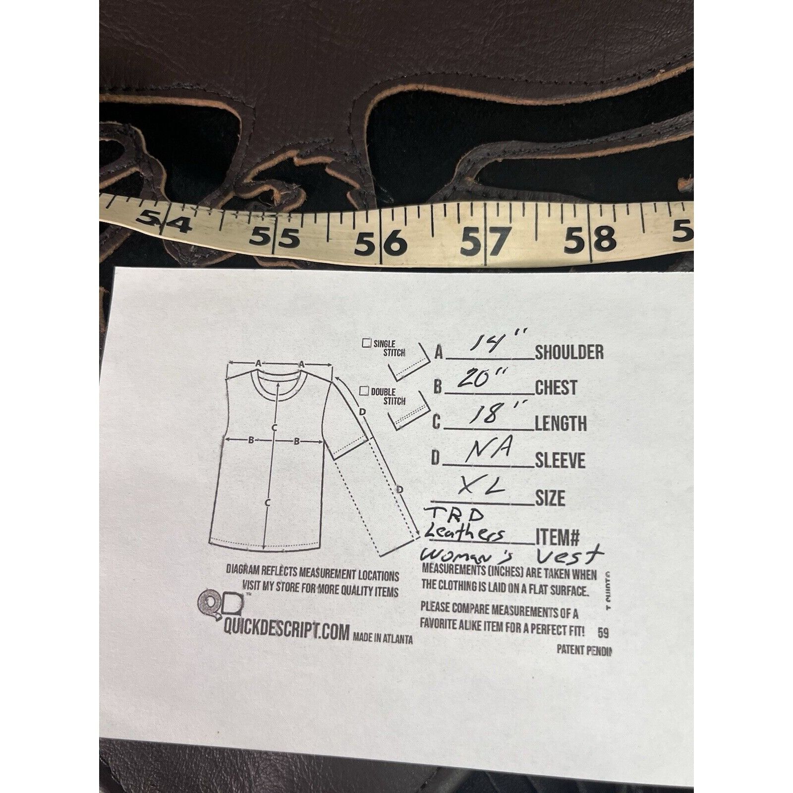 Other TRD Leathers Women's Black Biker Vest Fringe Eagle Inlay Buf Size XL / US 12-14 / IT 48-50 - 9 Thumbnail